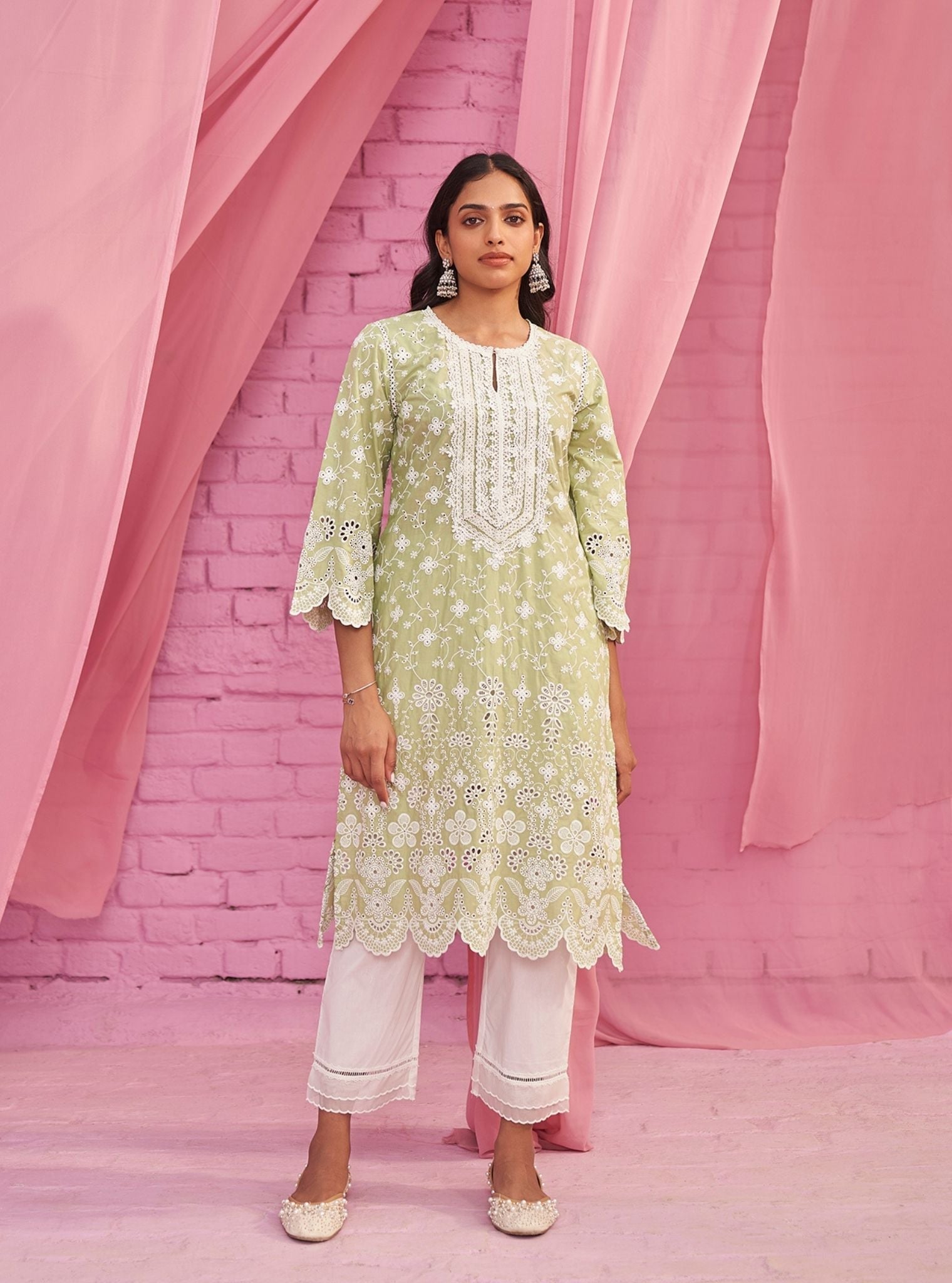 Mulmul Supima Cotton Gauri Light Green Kurta