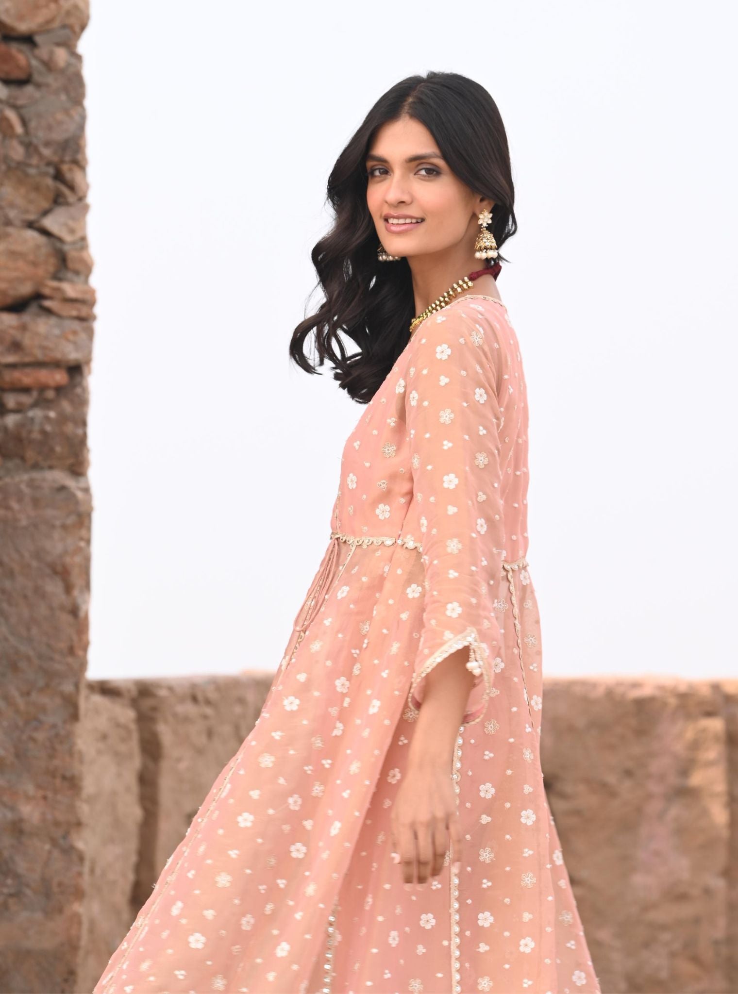 Majhi Luxe Tissue Light Pink Anarkali Kurta Set
