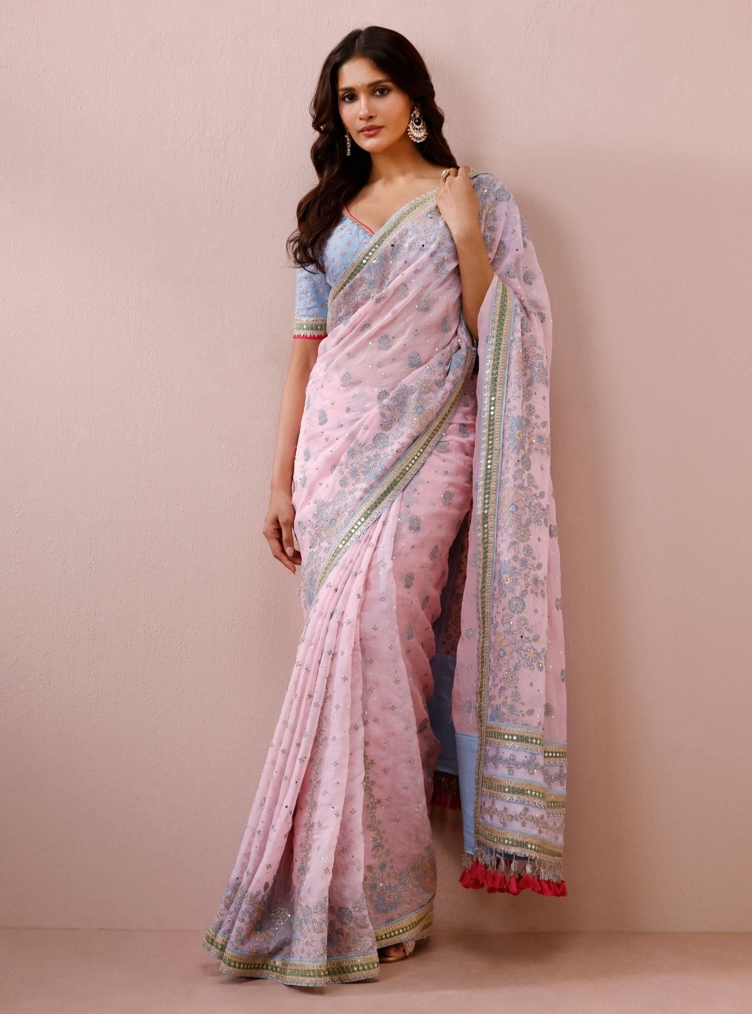 Lavi Organza Pink Saree
