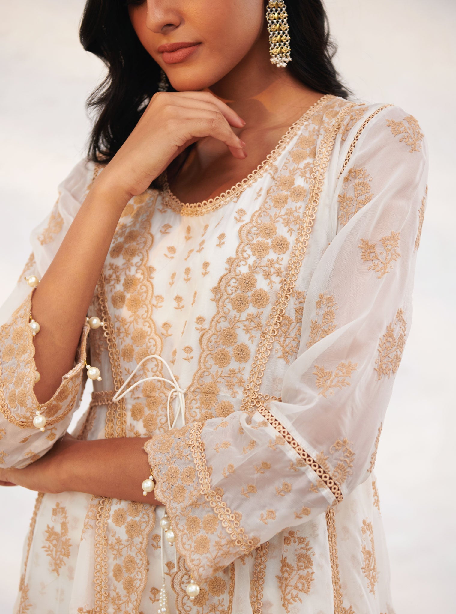 Aberdeen Organza Off White Anarkali Kurta Set