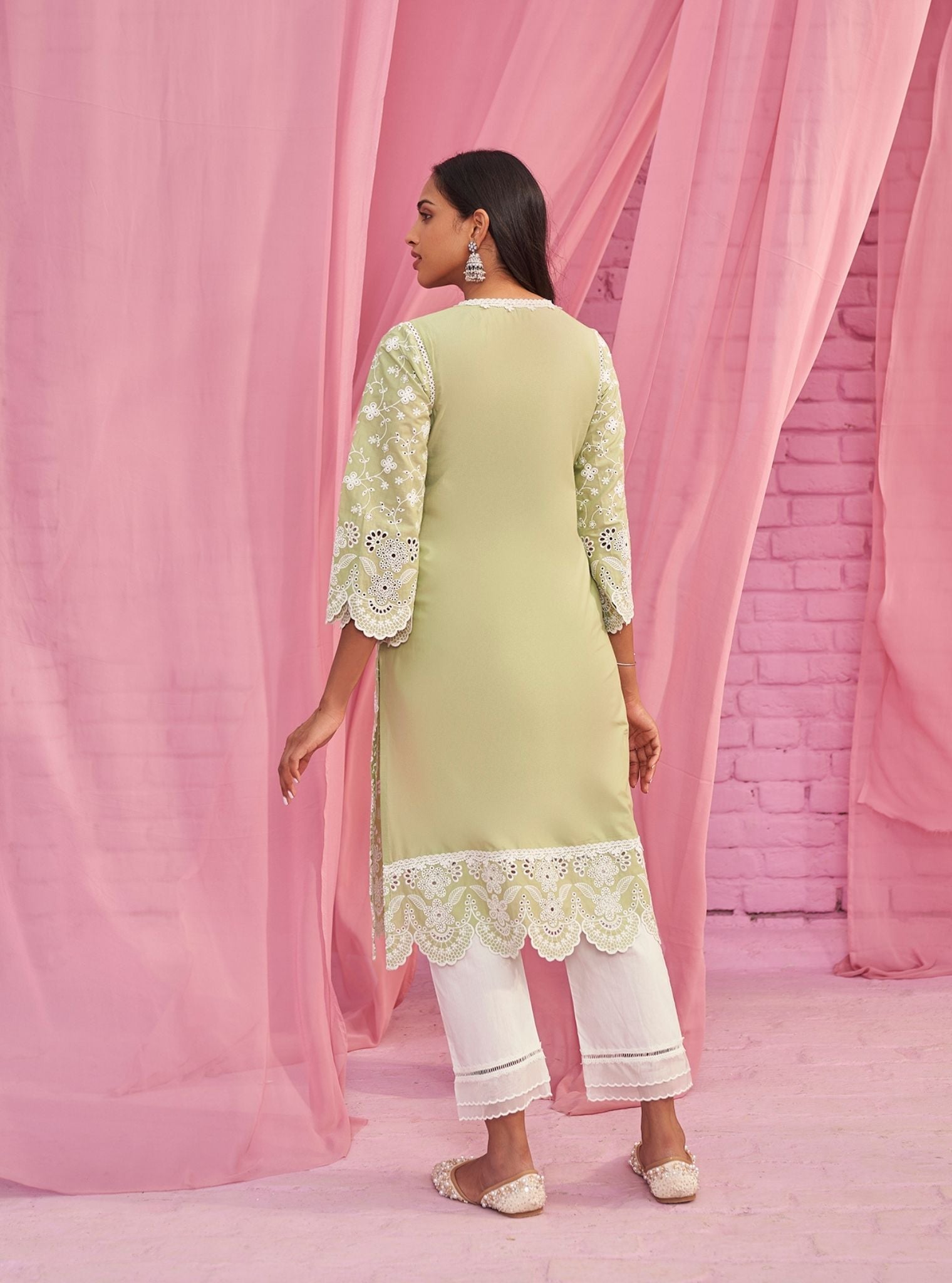 Gauri Supima Cotton Light Green Kurta Set
