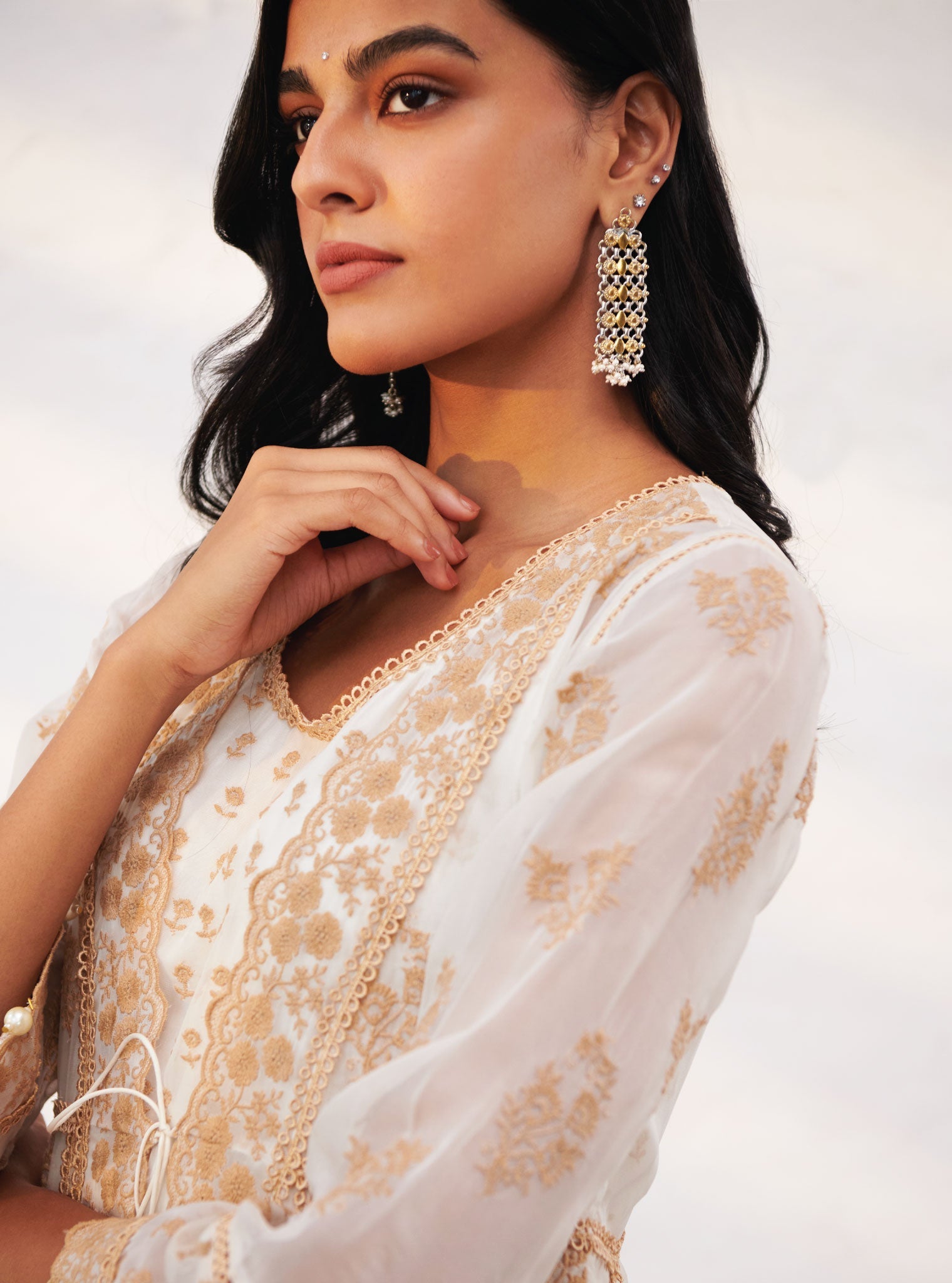 Aberdeen Organza Off White Anarkali Kurta Set