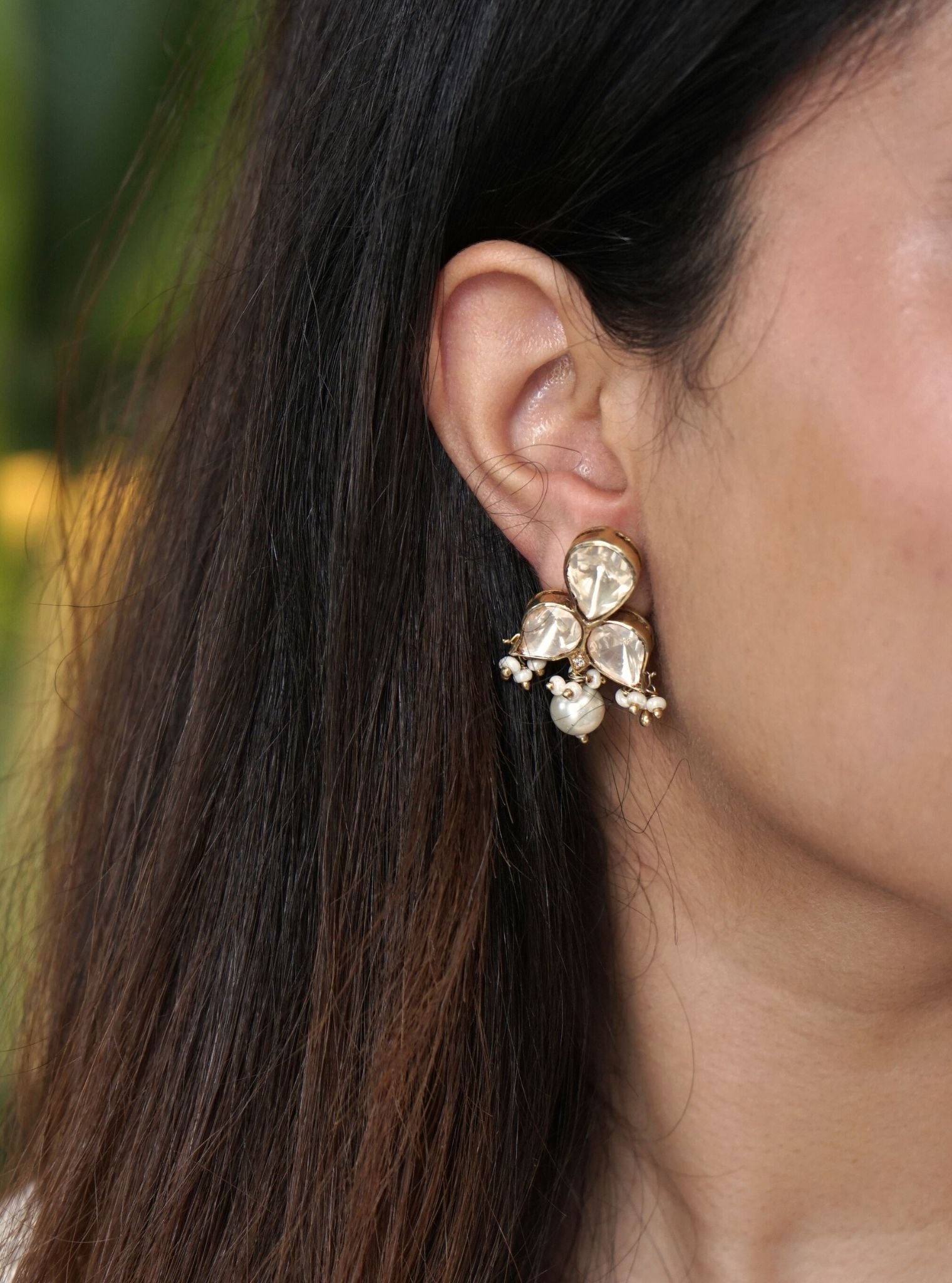 Pure Silver Drishti White Earring