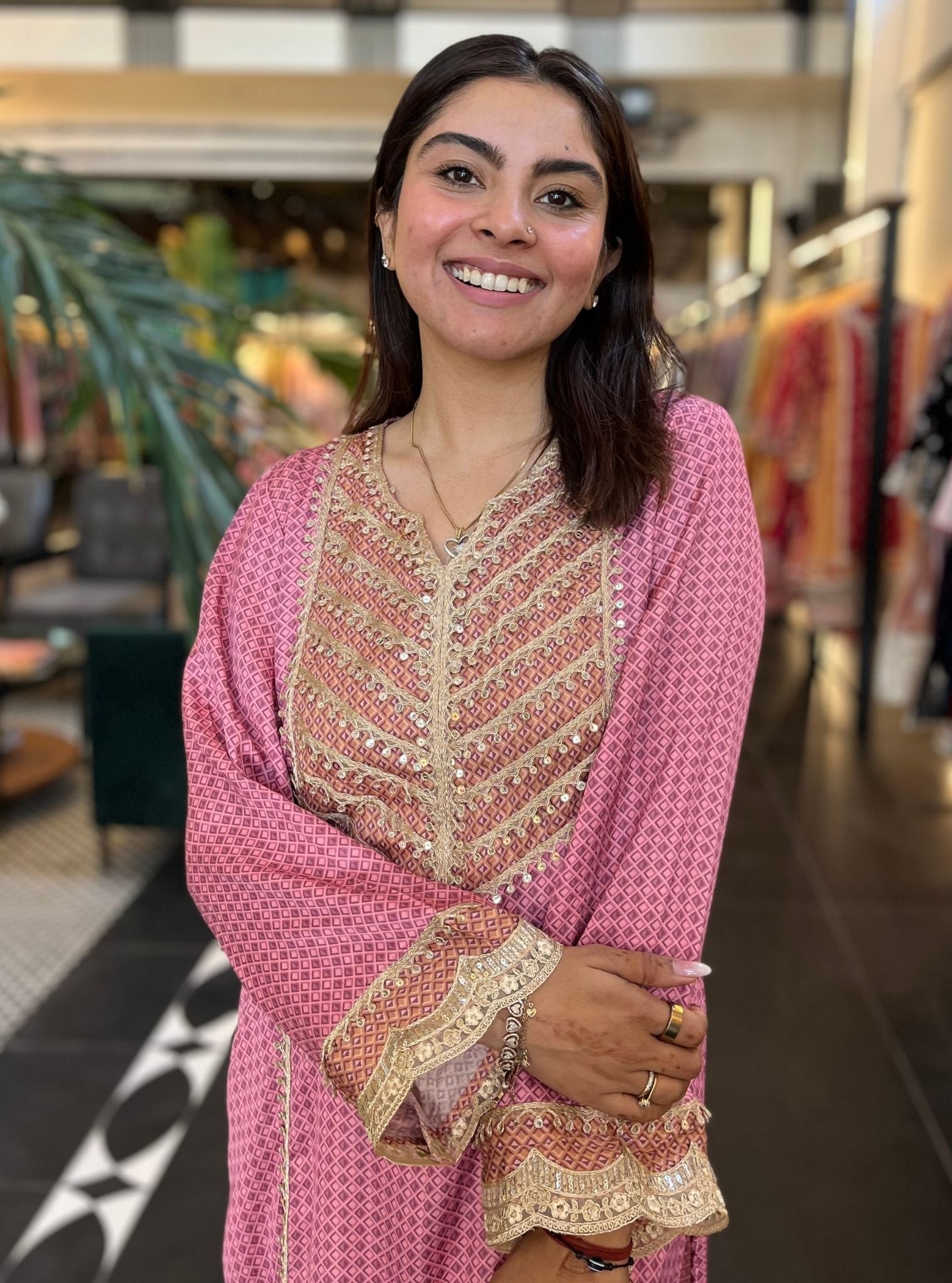 Jordyna Cupro Printed Pink Kurta Set