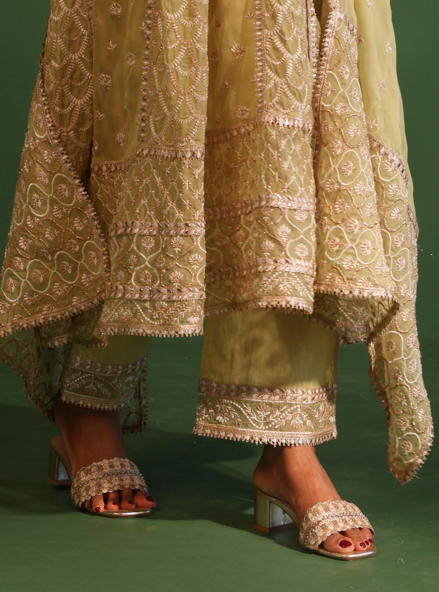 Dilruba Organza Lime Green Anarkali Kurta Set