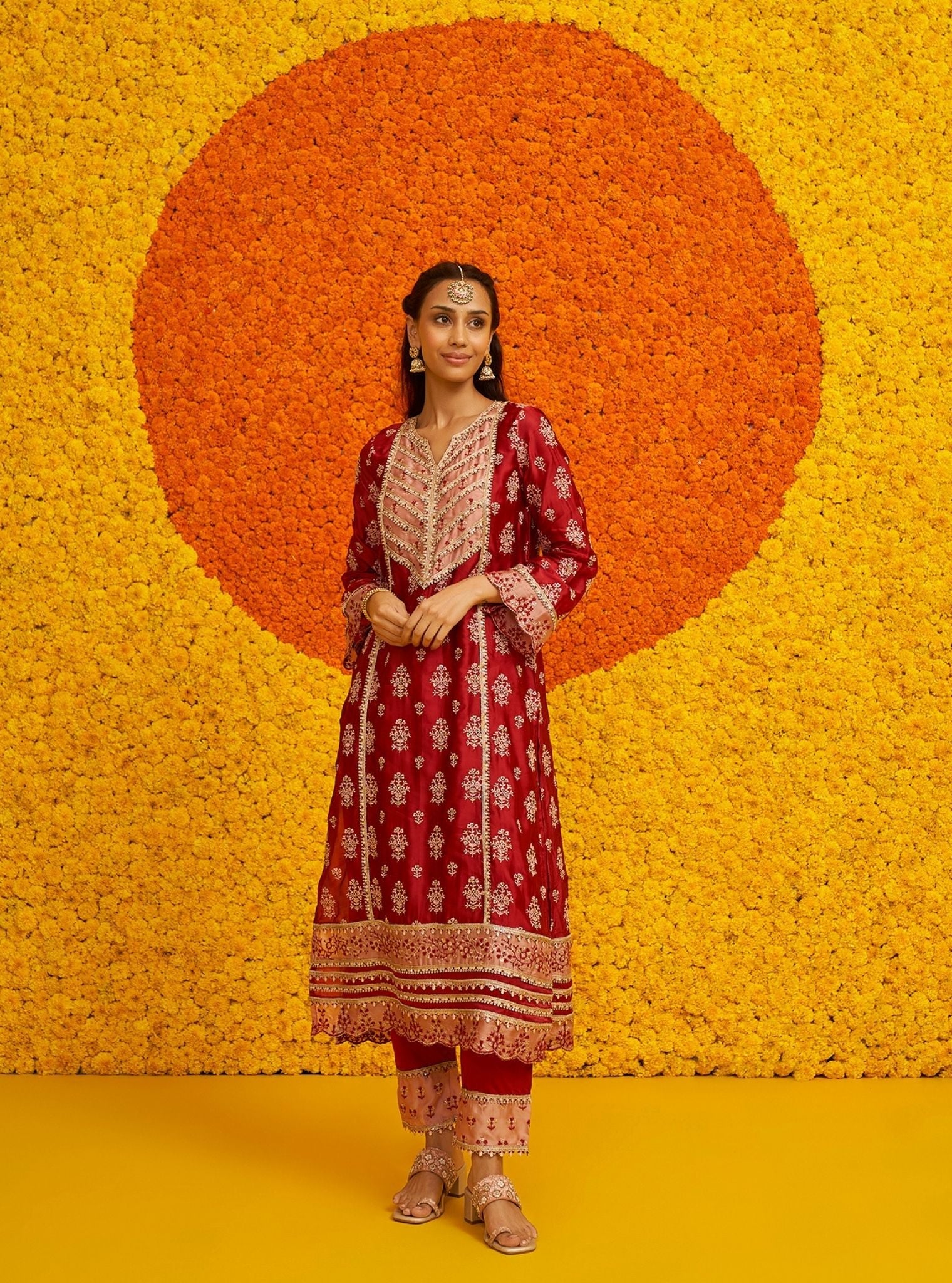 Shubh Organza Satin Red Kurta Set