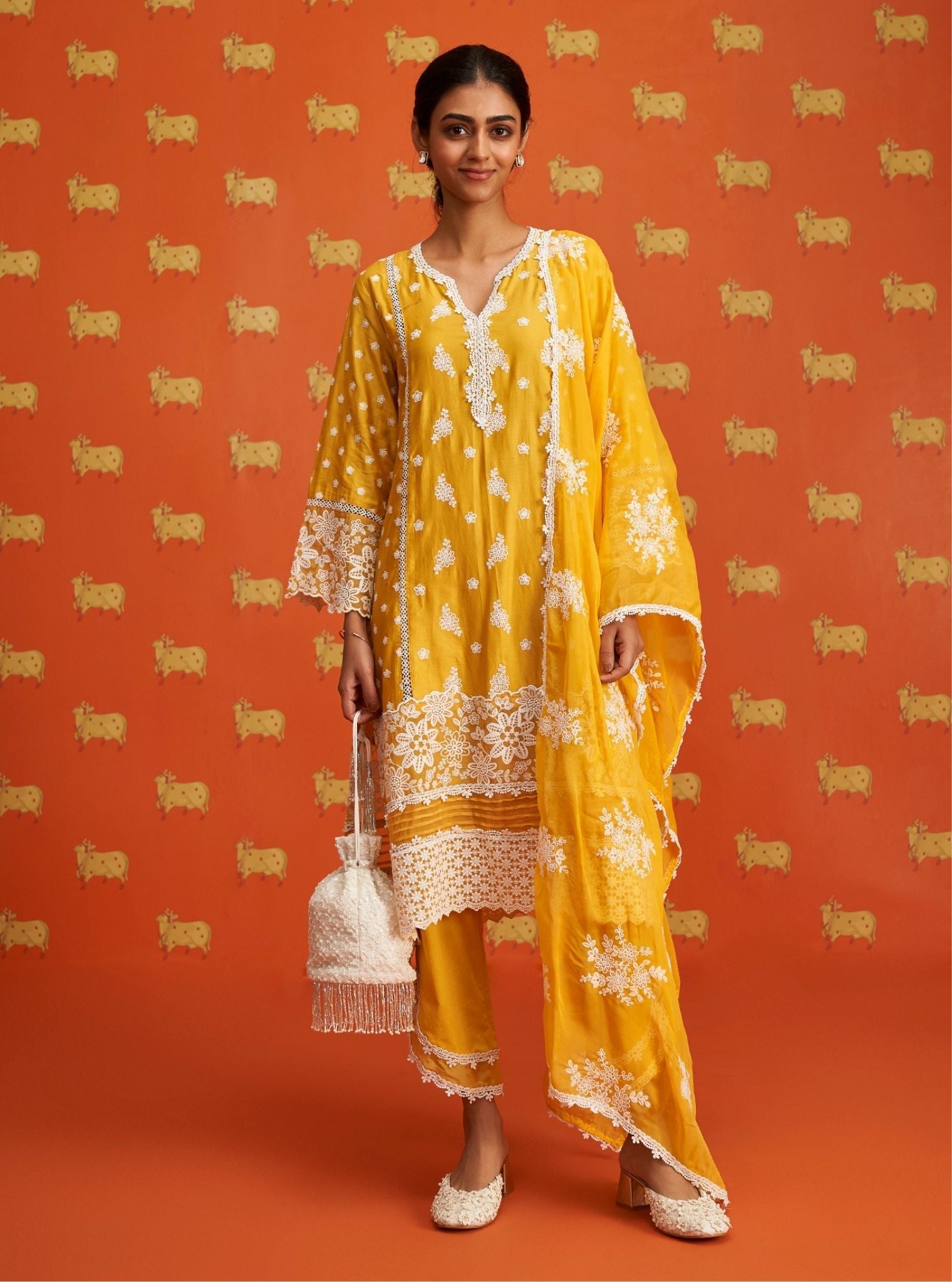 Piti Pima Satin Yellow Kurta Set