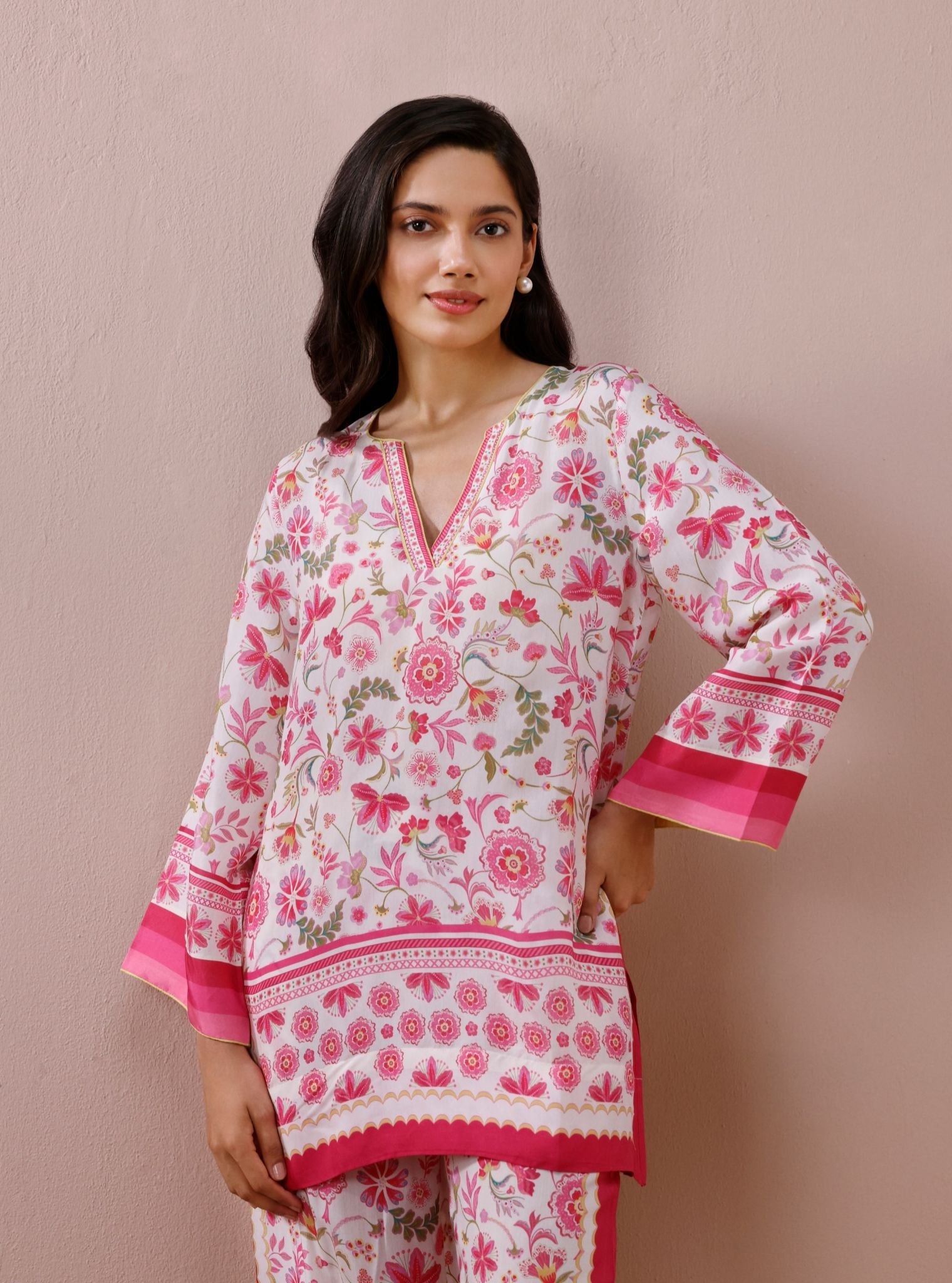 Saurmi Lawn White & Pink Co-ord Set