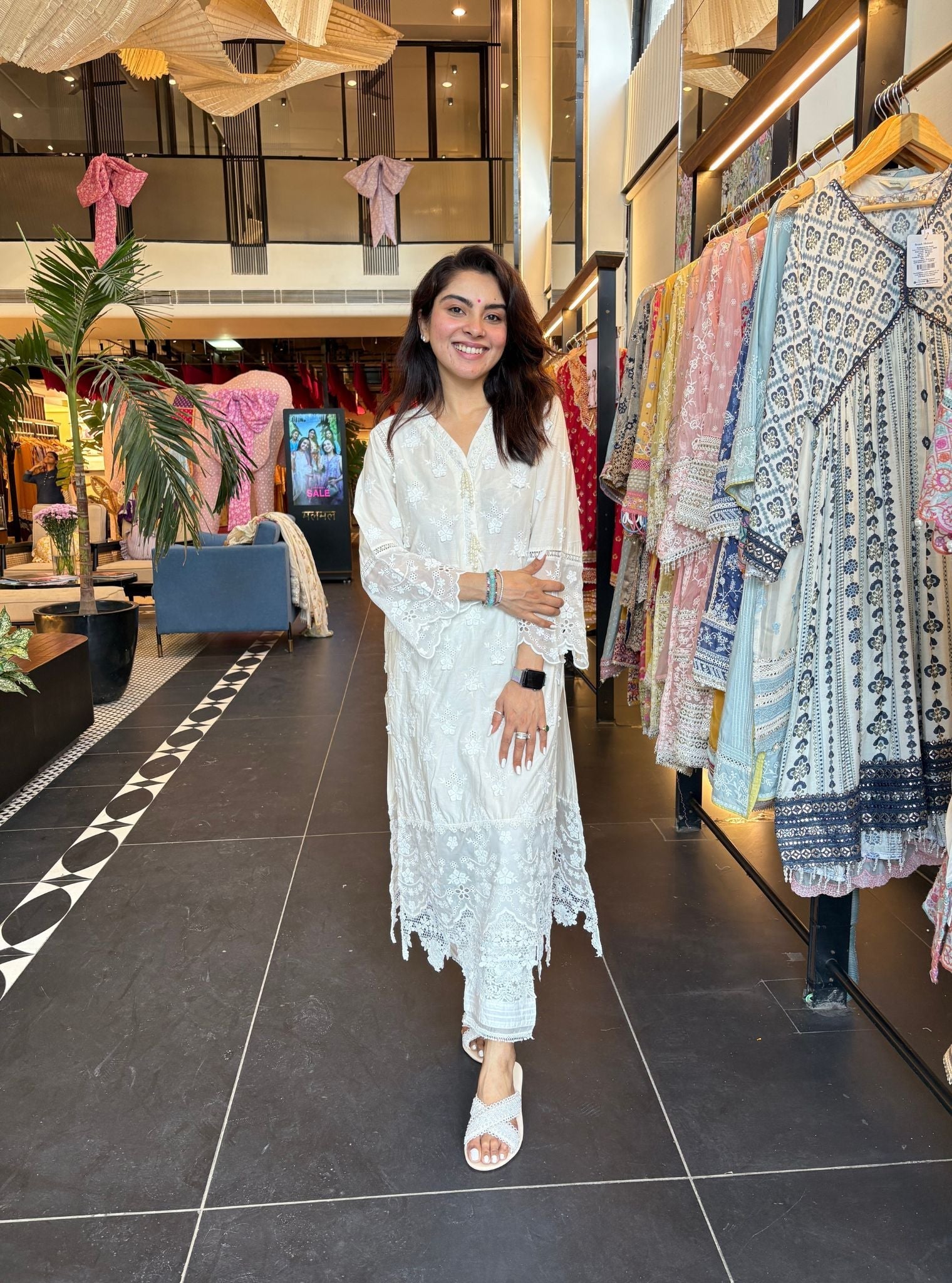 Reeva Supima Cotton Off White Kurta with New Pintuck White Pant Set