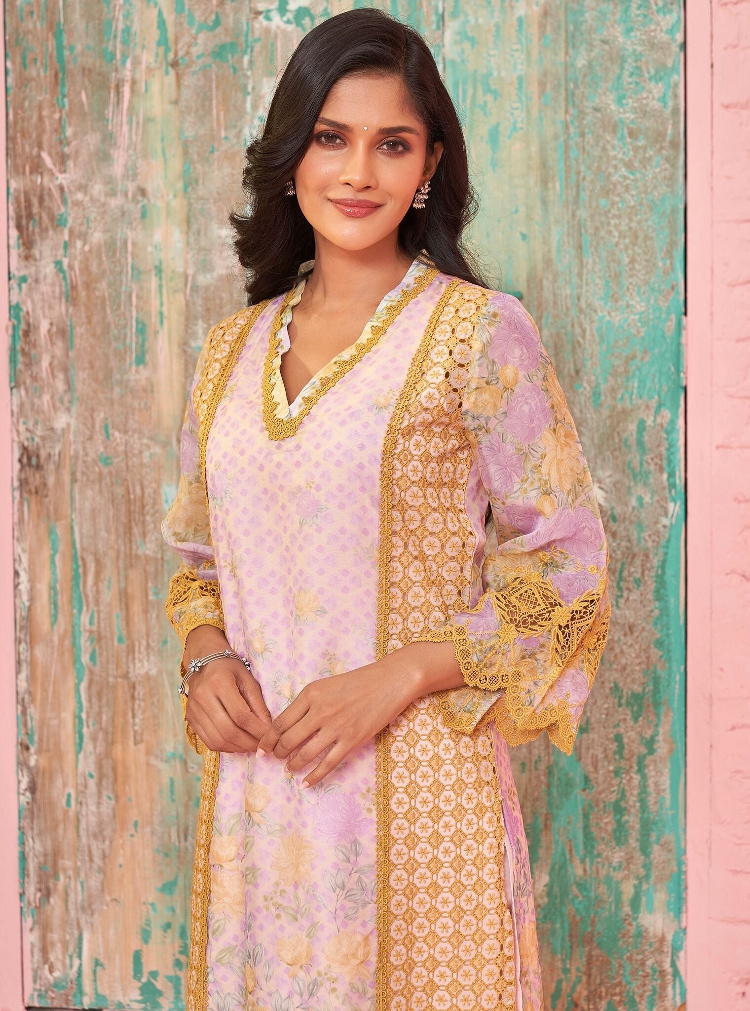 Astoria Organza Printed Pink Kurta Set