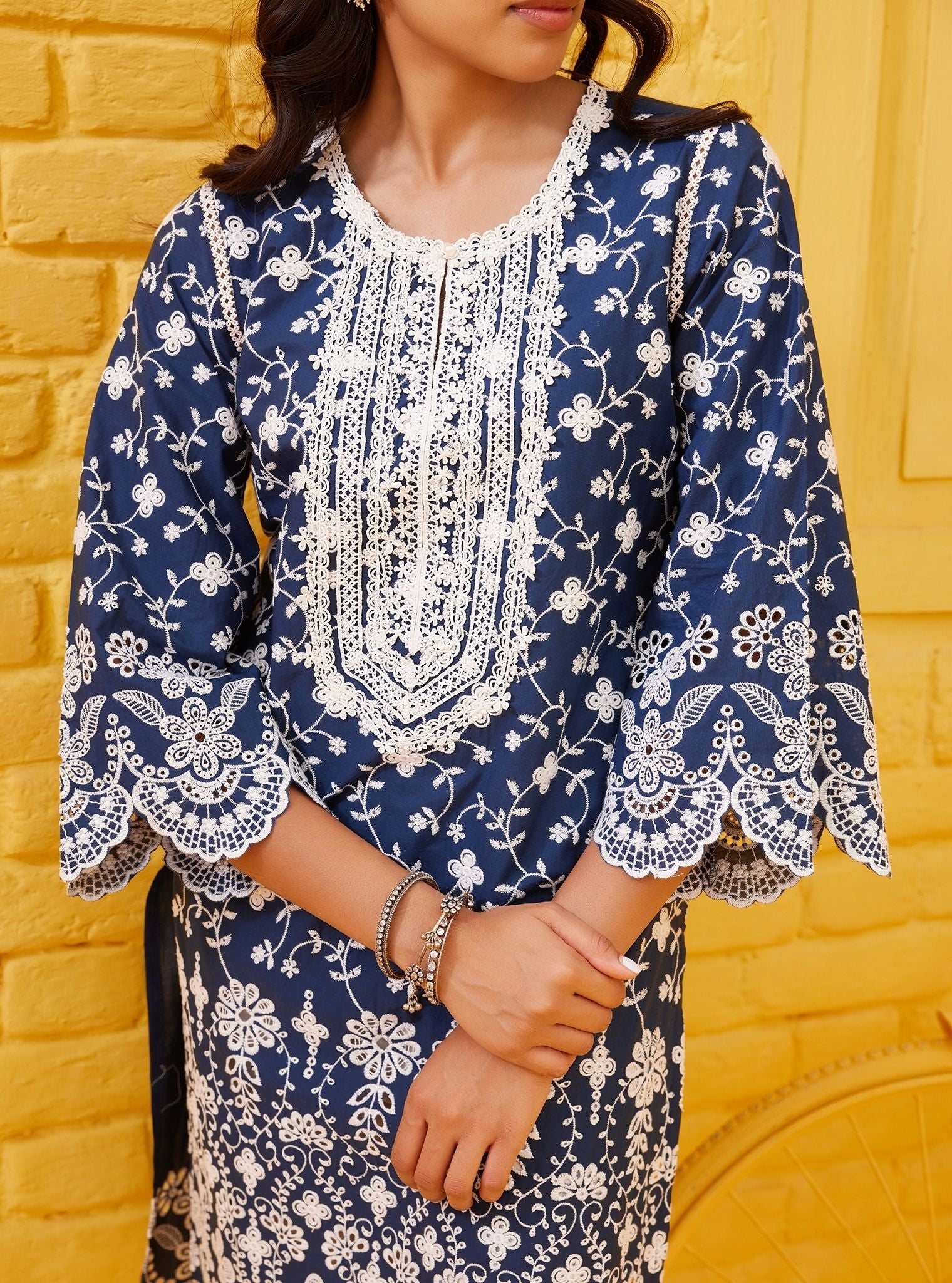 Gauri Supima Cotton Navy Kurta Set