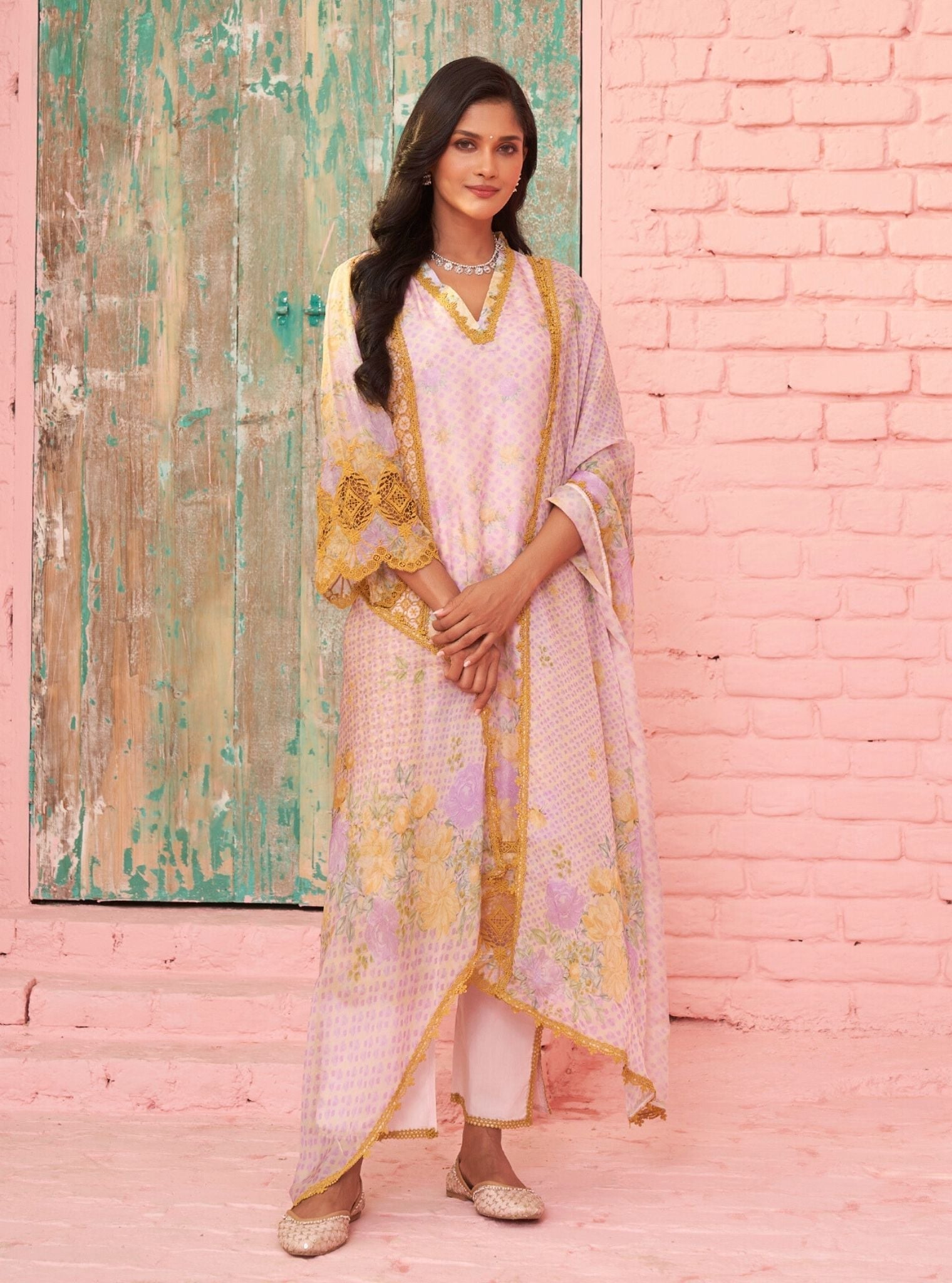 Astoria Organza Printed Pink Kurta Set