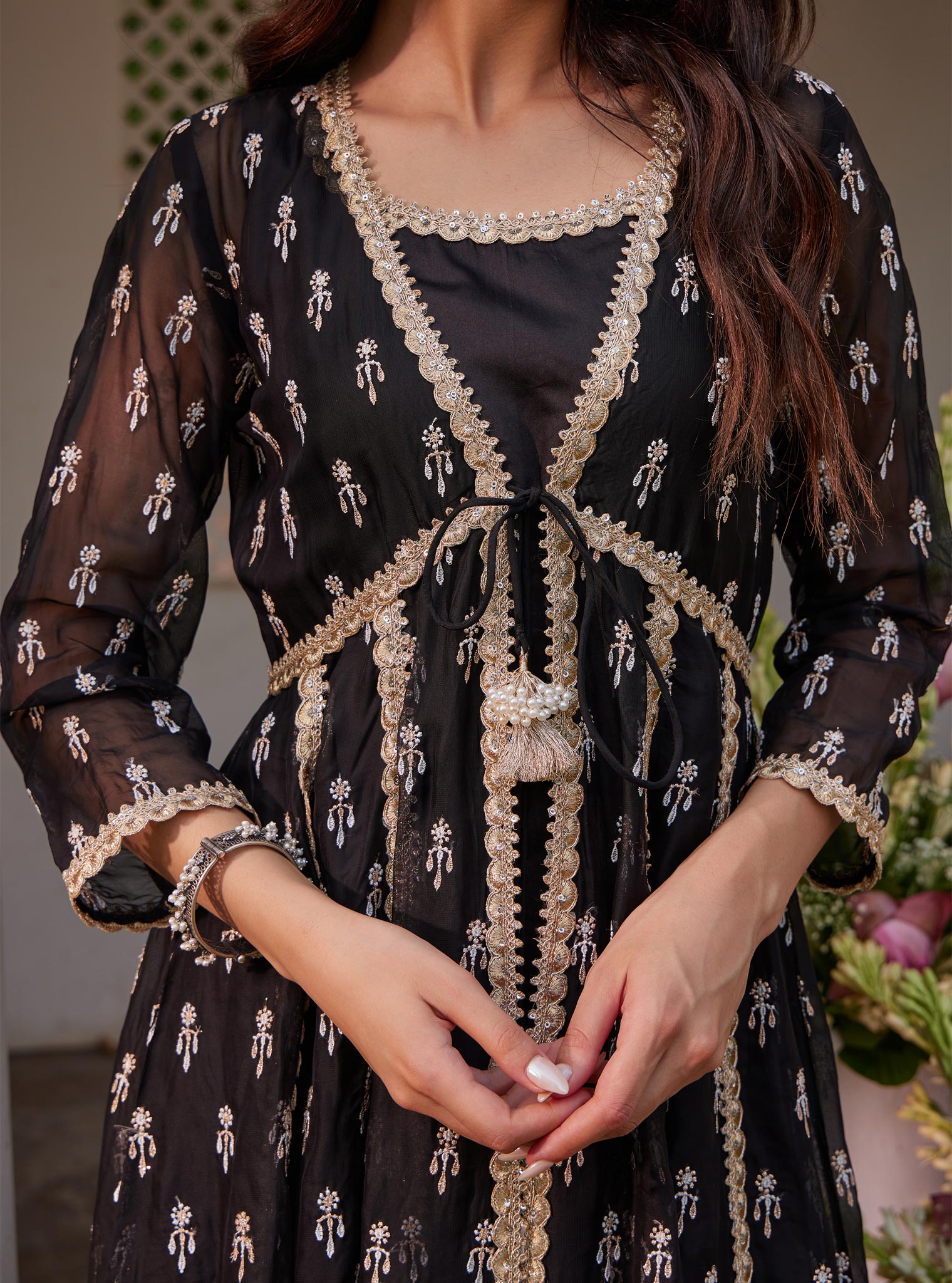 Samici Organza Black Anarkali Kurta Set