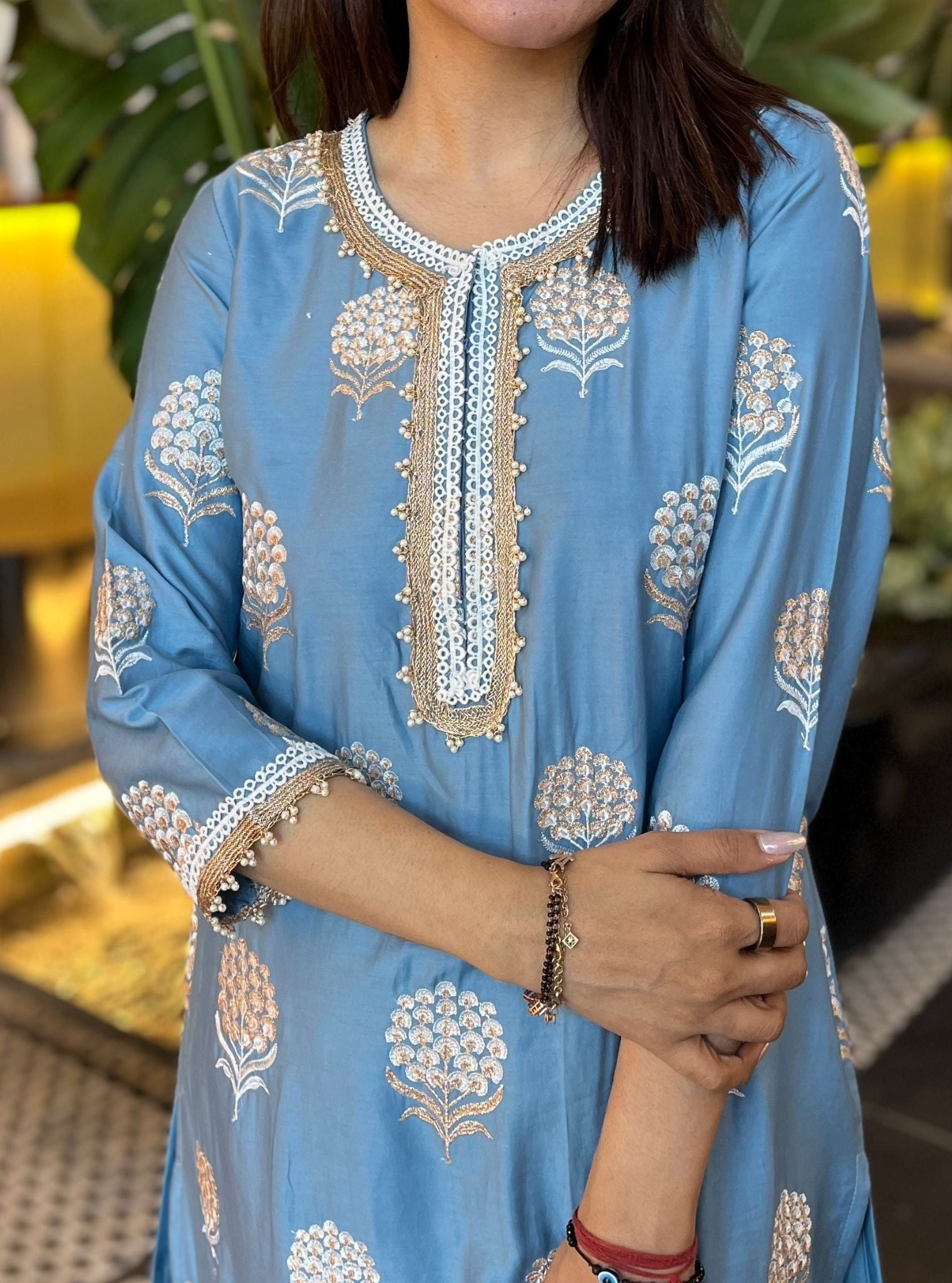 Amira Supima Satin Blue Kurta Set