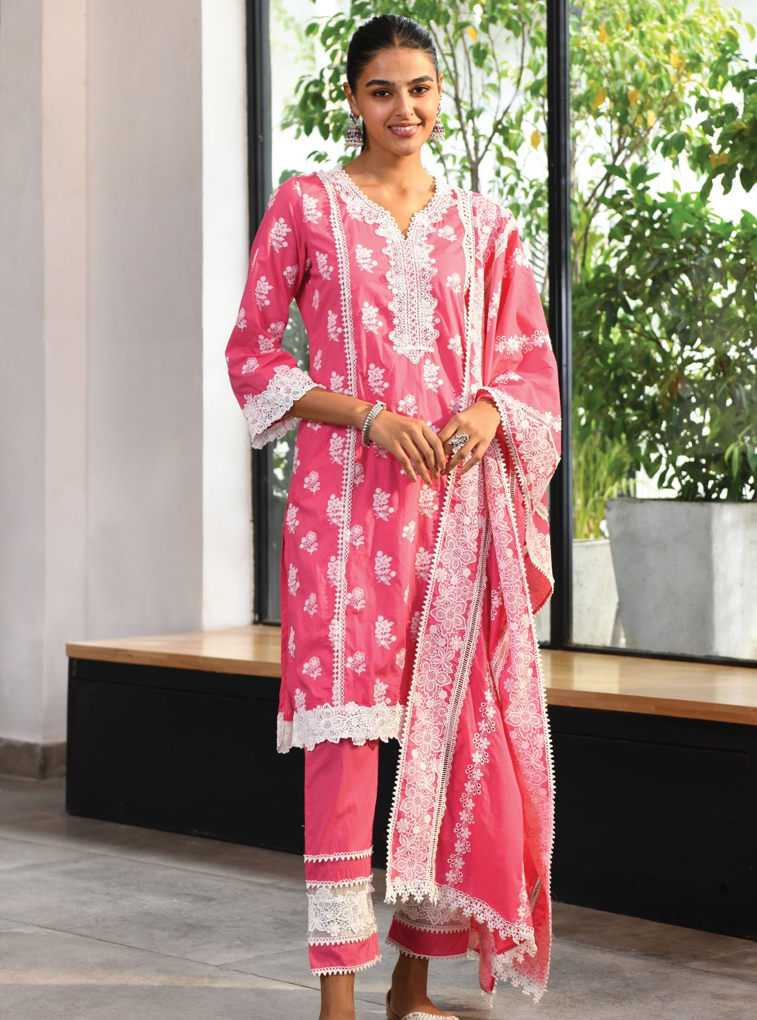 Mulmul Supima Cotton York Fuchsia Dupatta