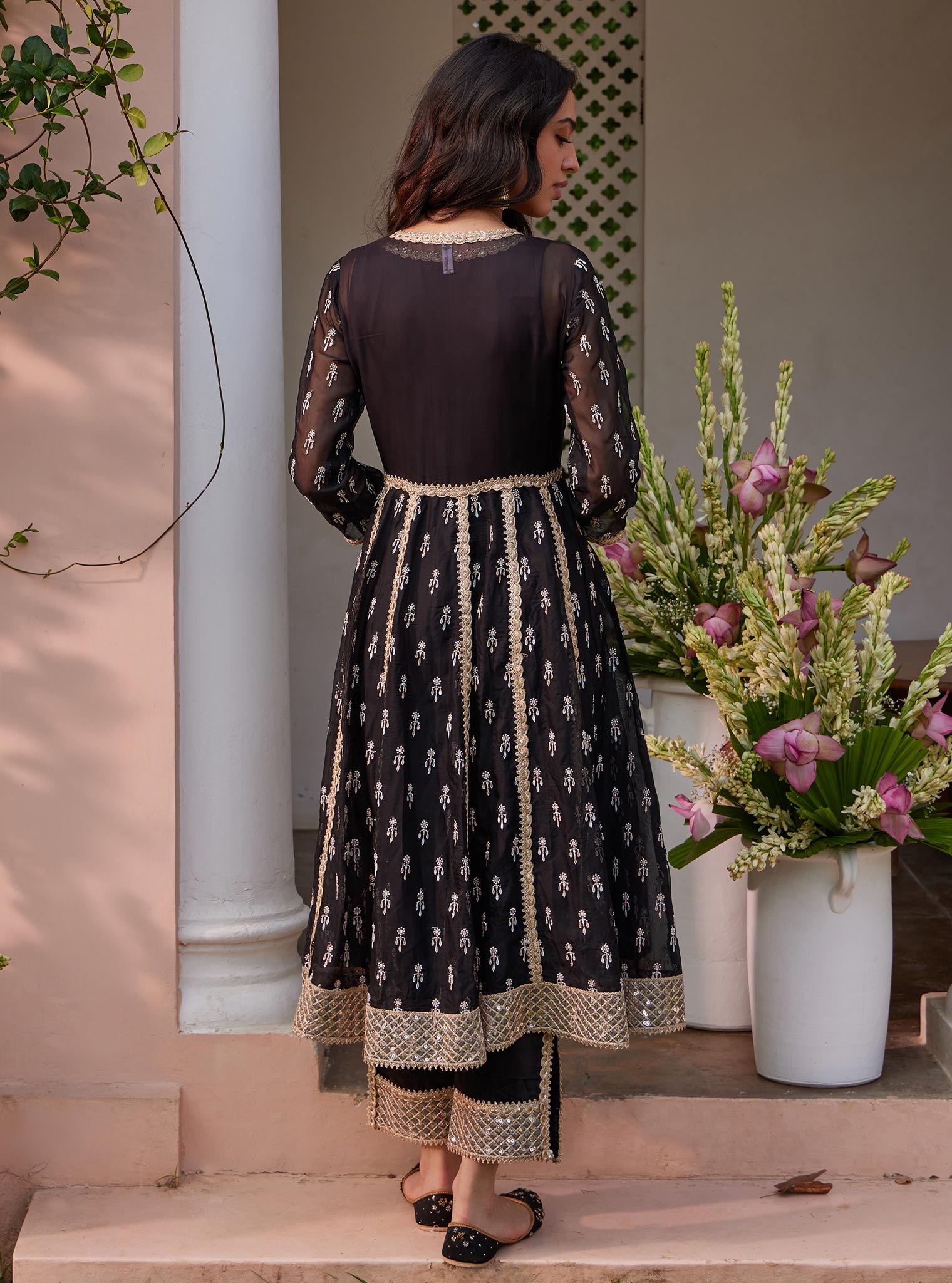 Samici Organza Black Anarkali Kurta Set