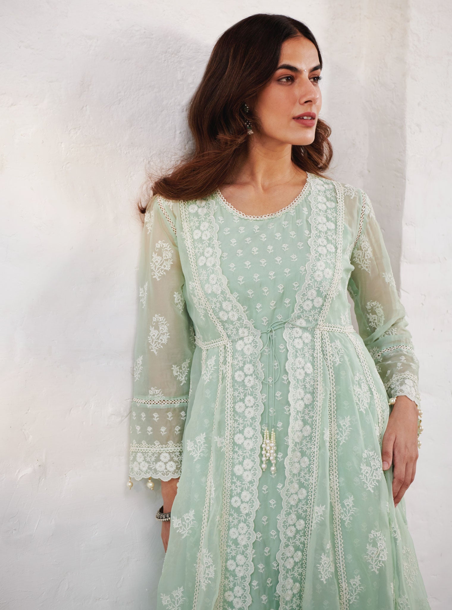 Aberdeen Organza Anarkali Green Kurta with Jacket Set