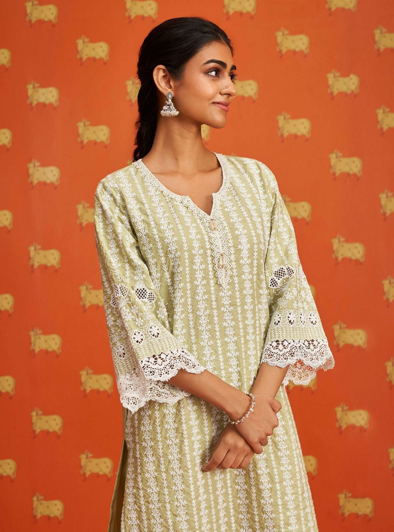 Lawana Supima Cotton Green Kurta Set