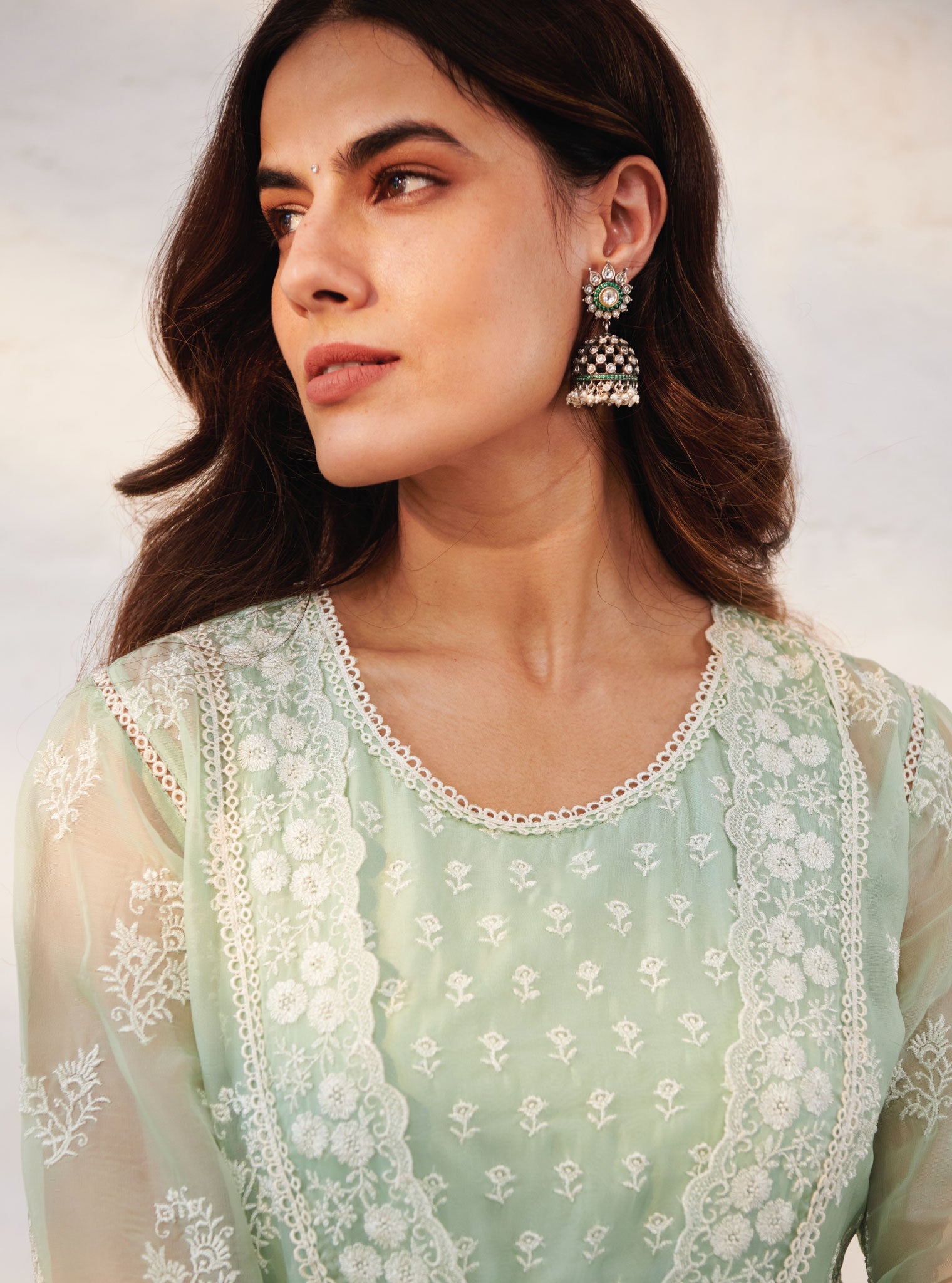 Aberdeen Organza Anarkali Green Kurta with Jacket Set