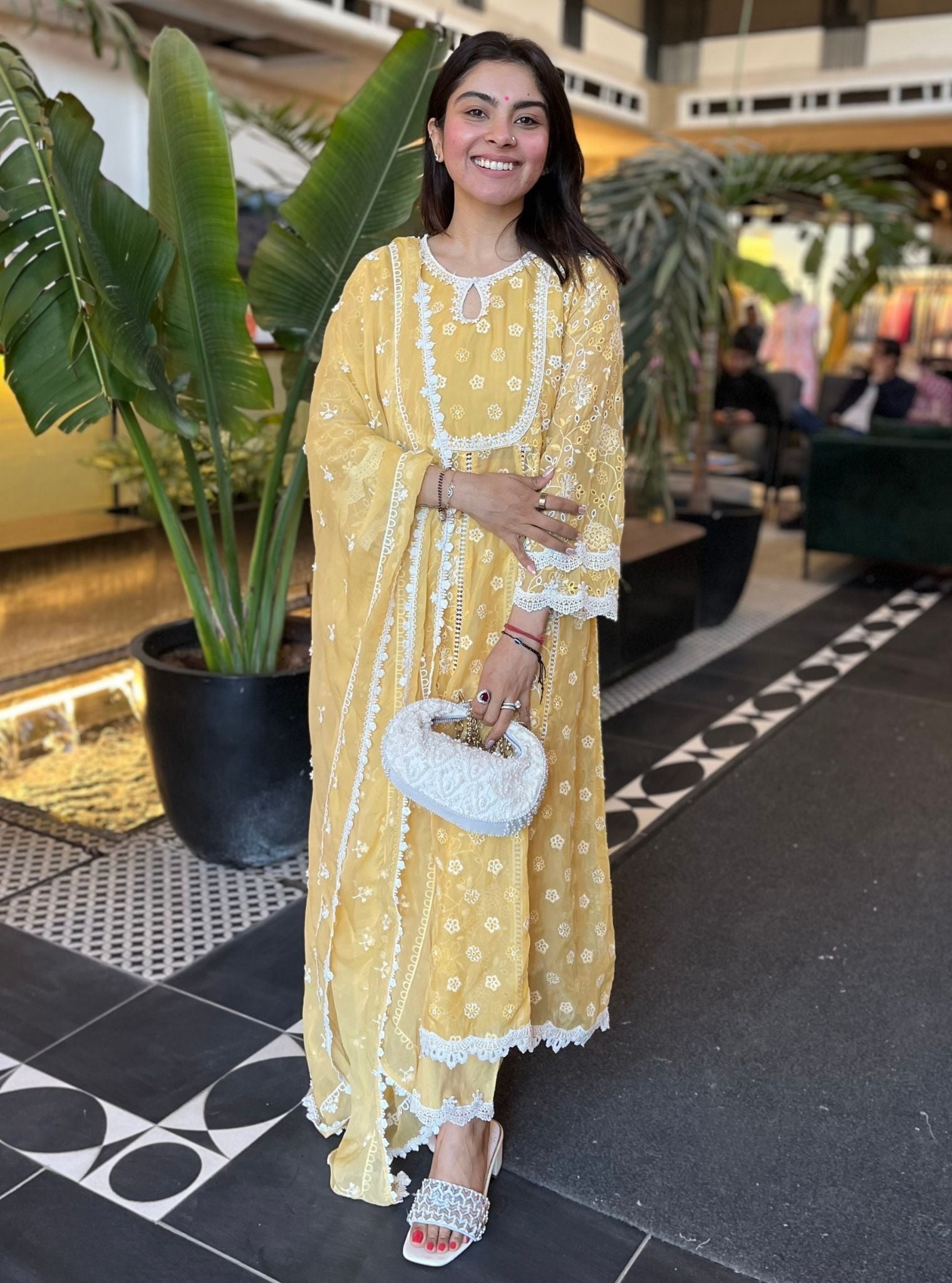 Britney Organza Yellow Anarkali Kurta Set