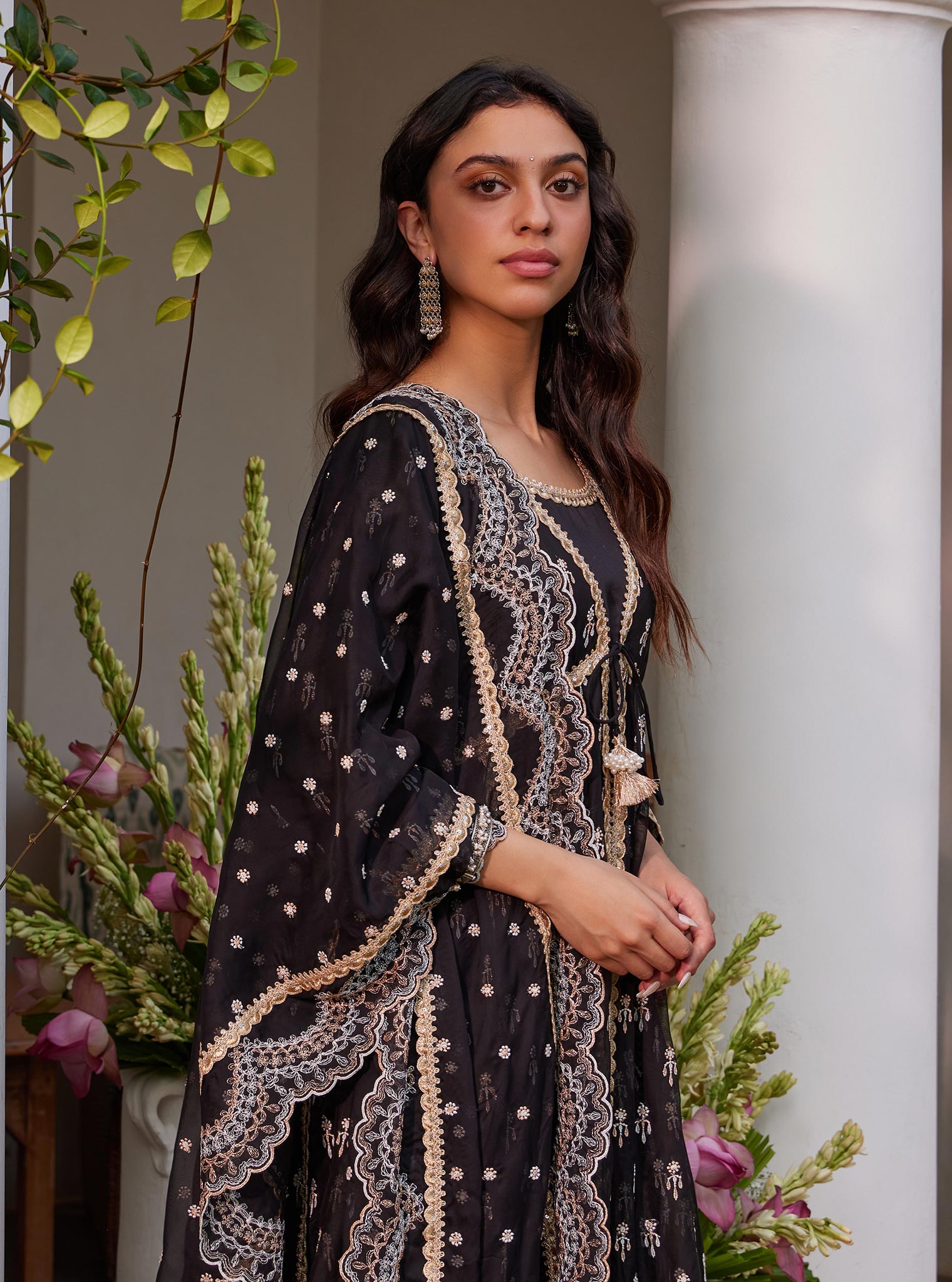 Samici Organza Black Anarkali Kurta Set