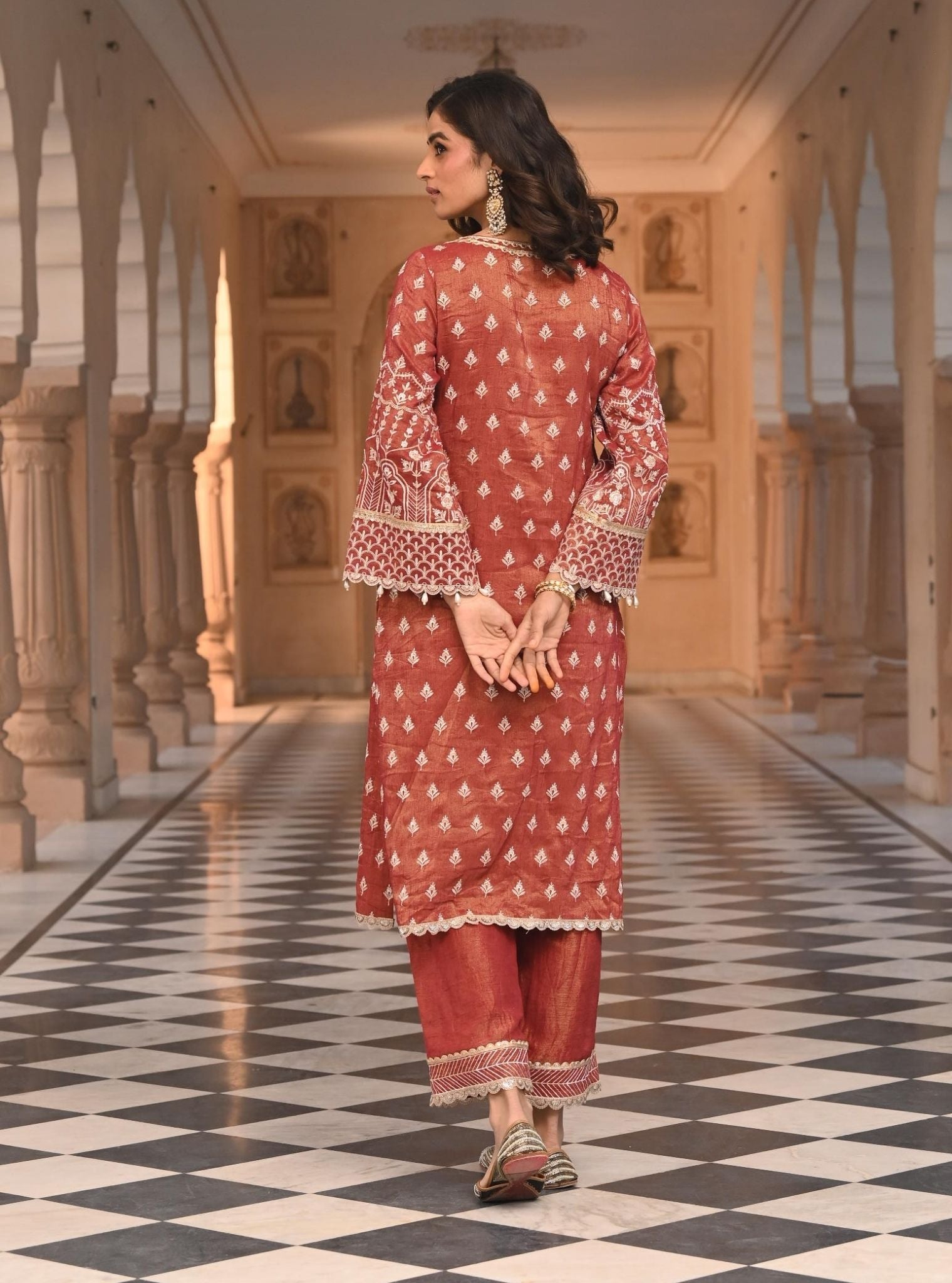 Dholna Luxe Tissue Satin Red Kurta Set