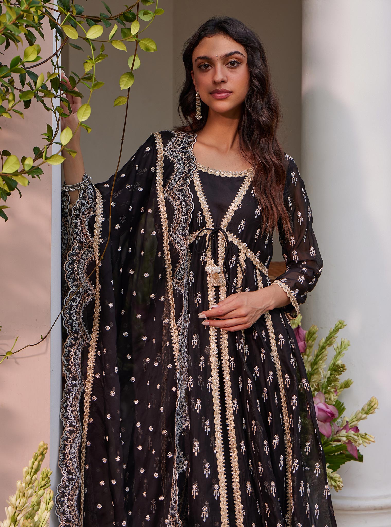 Samici Organza Black Anarkali Kurta Set