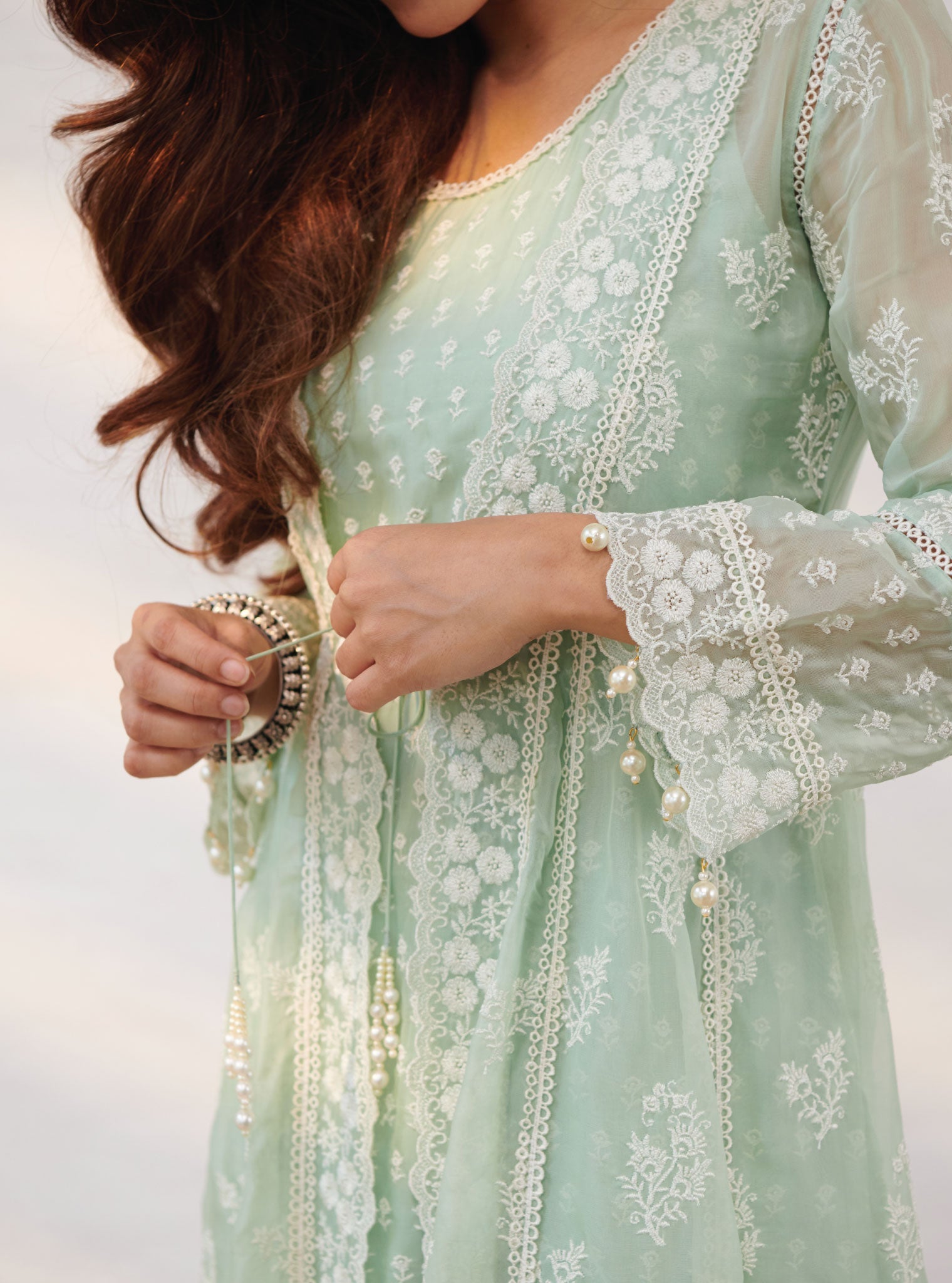 Aberdeen Organza Anarkali Green Kurta with Jacket Set