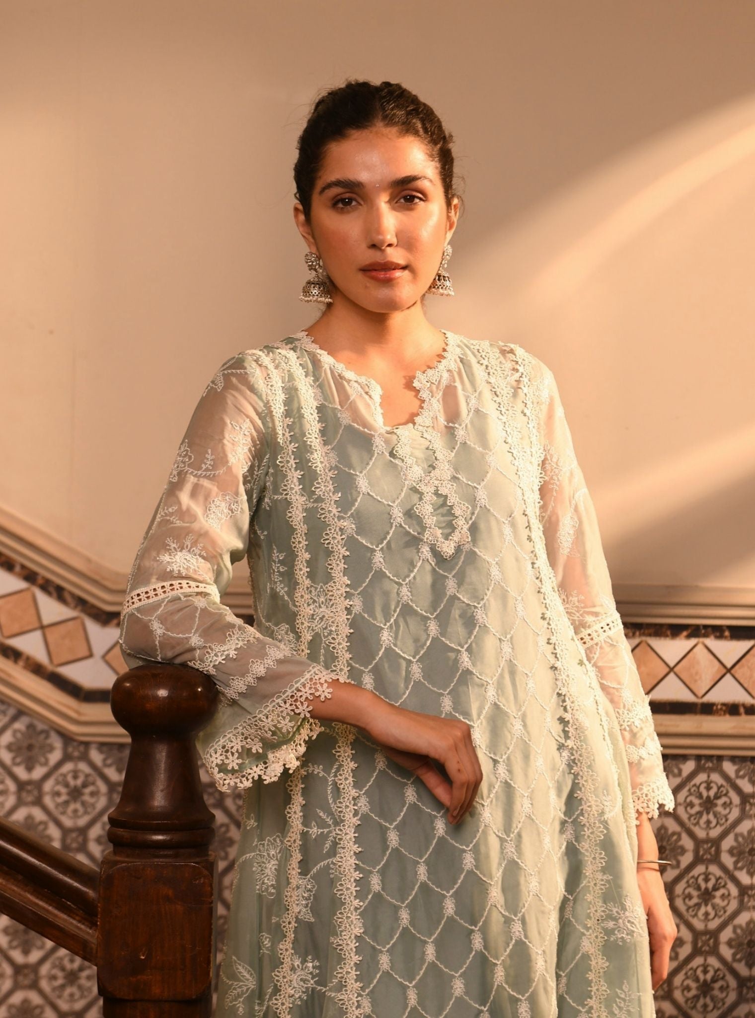 Barsin Organza Teal Blue Anarkali Kurta Set