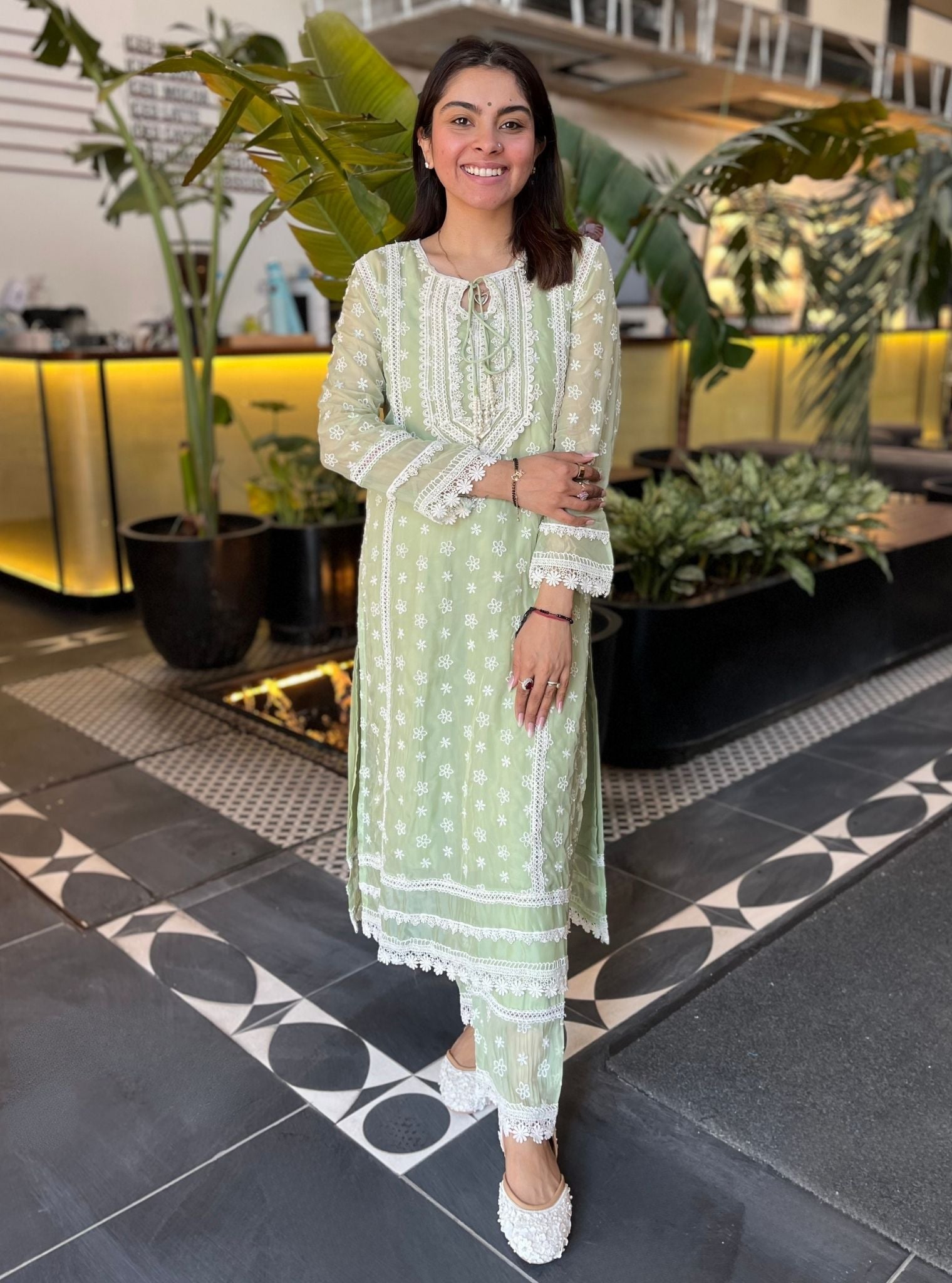 Pierro Organza Green Kurta Set