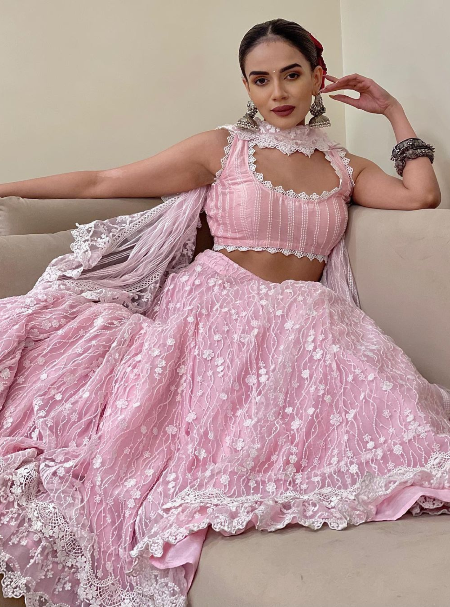 Kasauli Pink Net Lehenga Set
