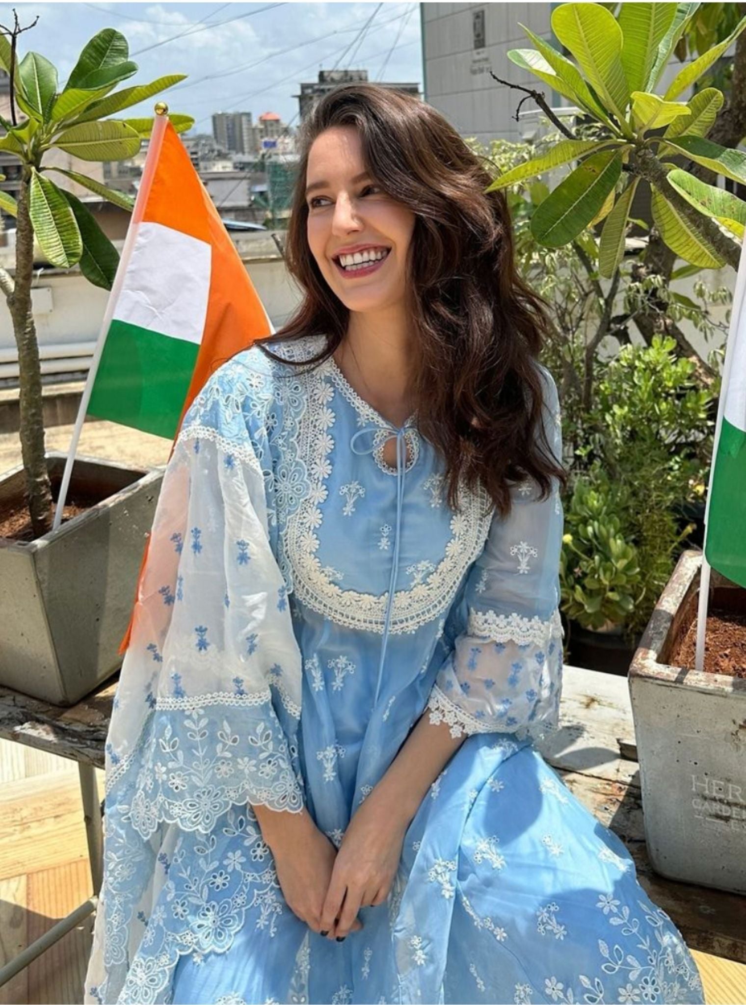 Sybil Organza Blue Anarkali Kurta Set