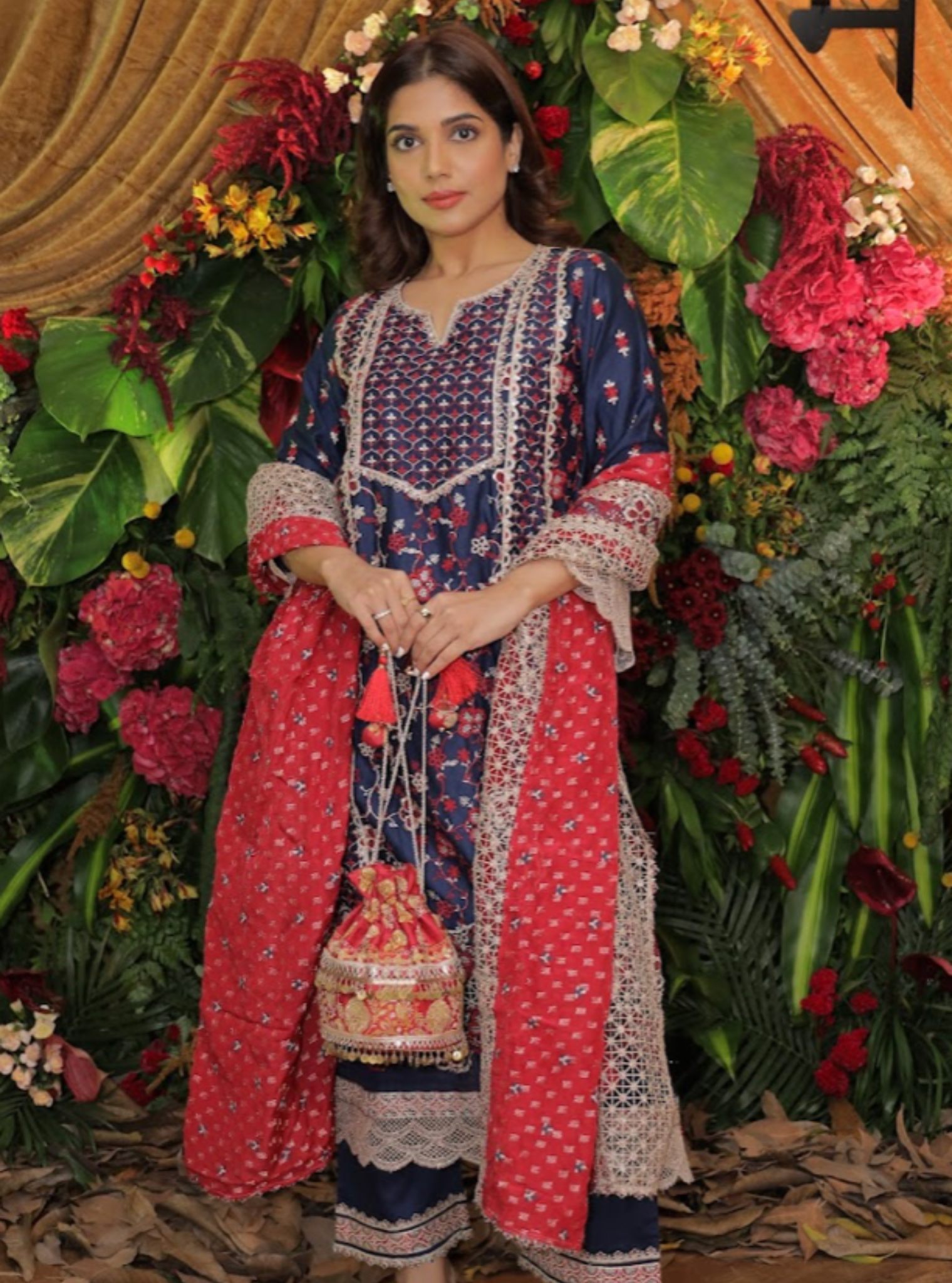 Anchali Pima Satin Navy Kurta Set