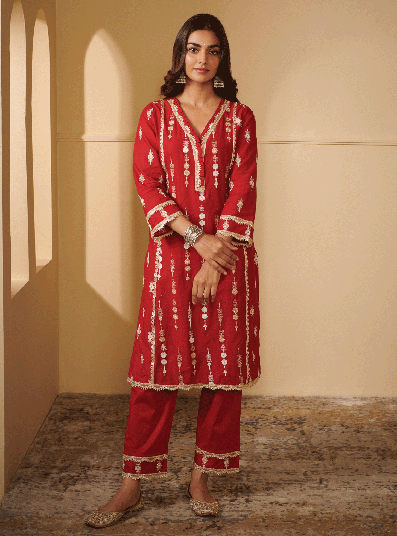 Beki Supima Cotton Red Kurta Set