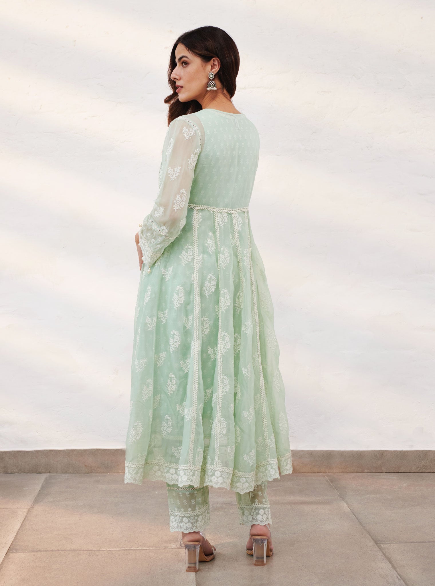 Aberdeen Organza Anarkali Green Kurta with Jacket Set
