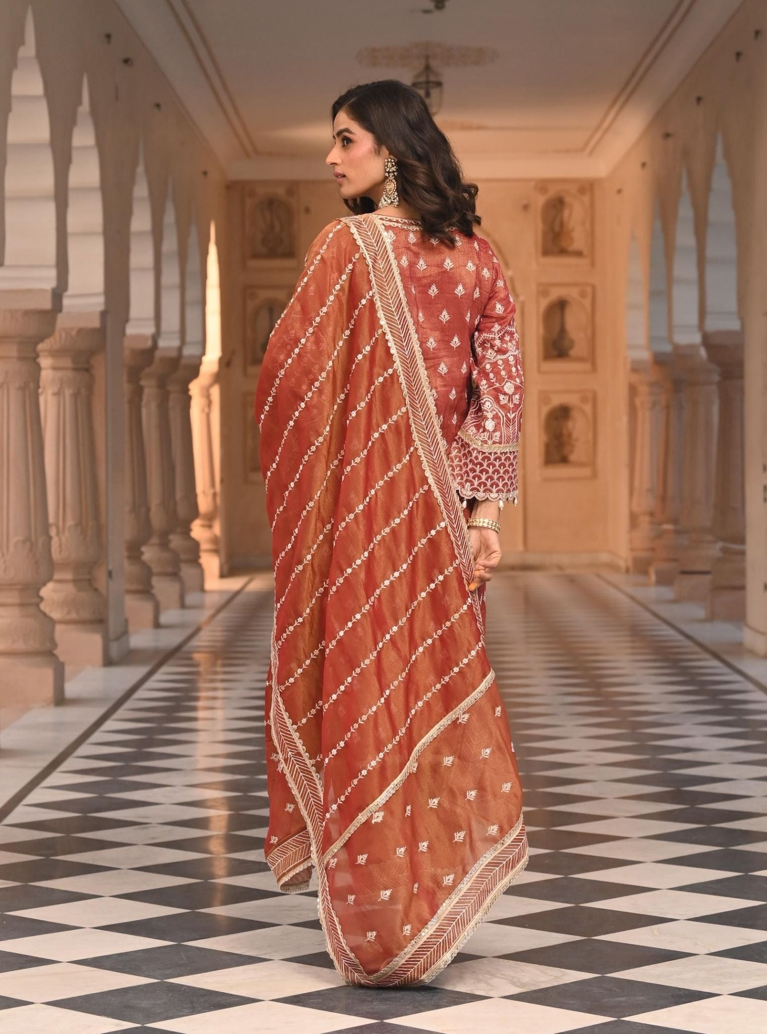 Dholna Luxe Tissue Satin Red Kurta Set