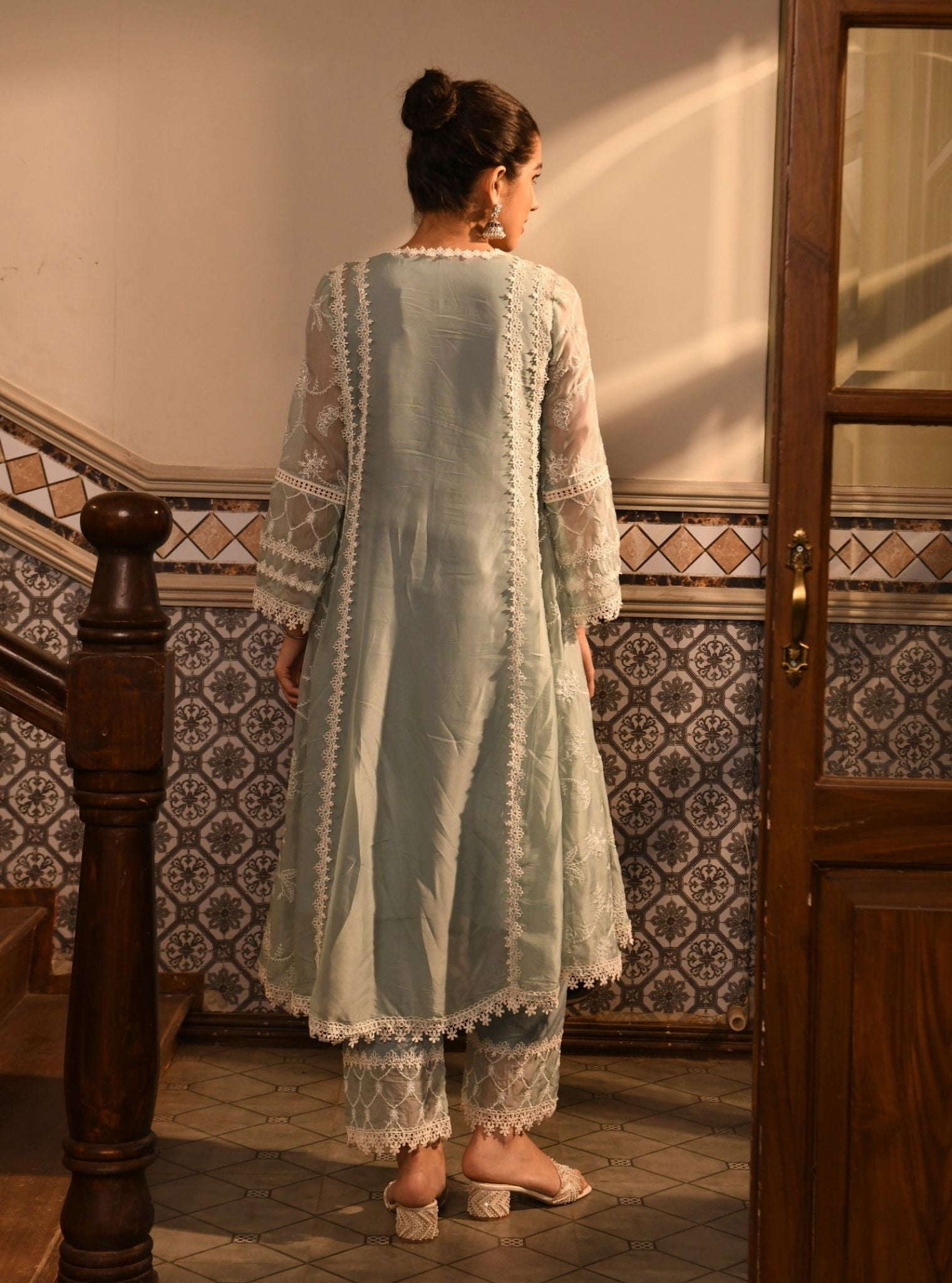 Barsin Organza Teal Blue Anarkali Kurta Set