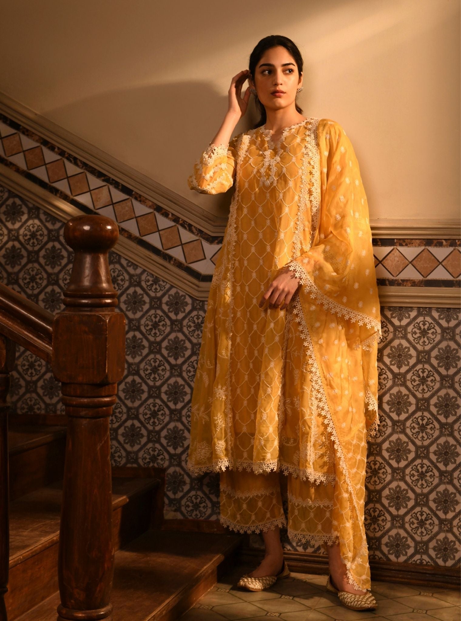 Barsin Organza Yellow Anarkali Kurta Set
