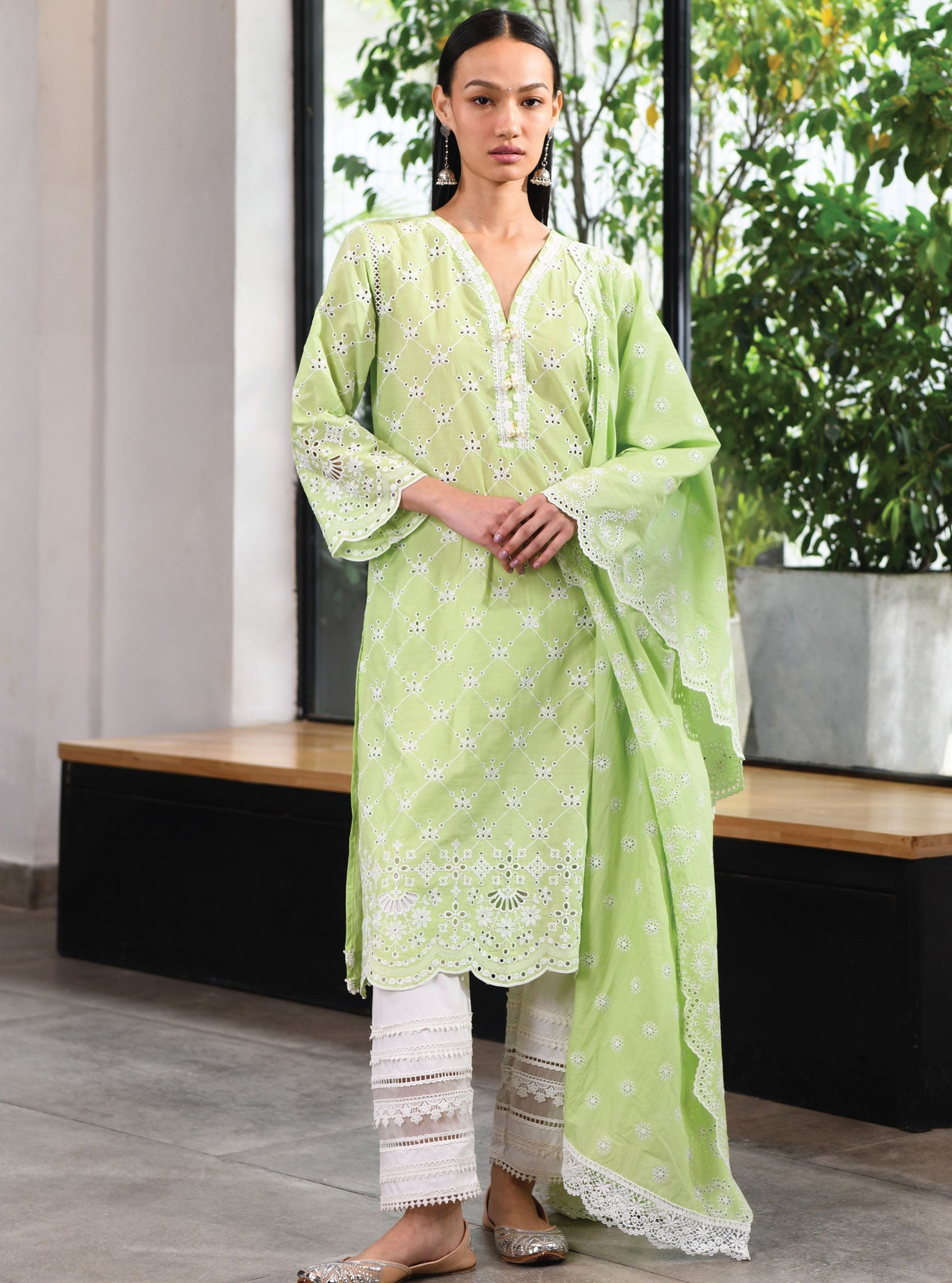 Perth Supima Cotton Green Kurta Set
