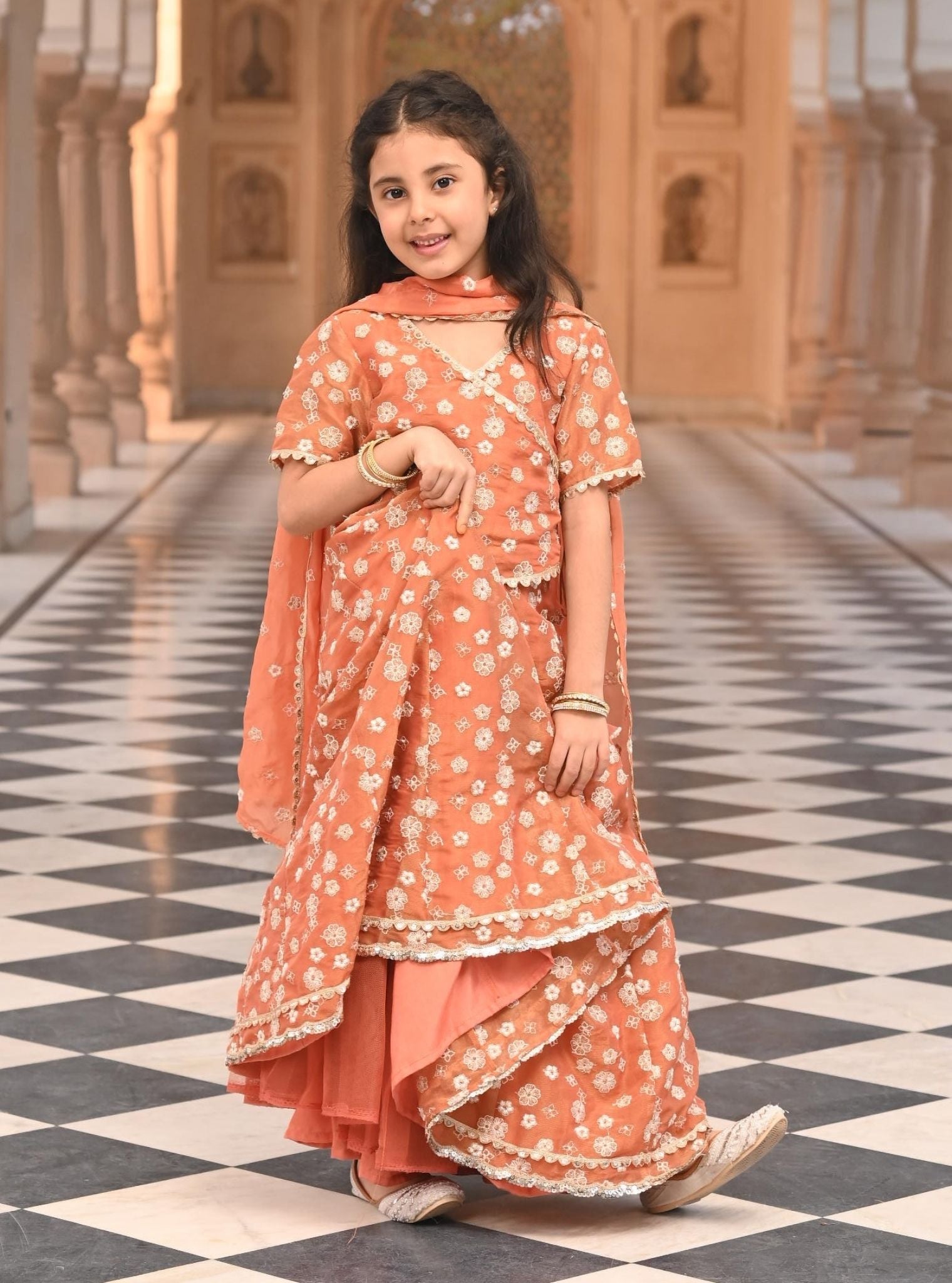 Jalebi Luxe Tissue Burnt Orange Lehenga