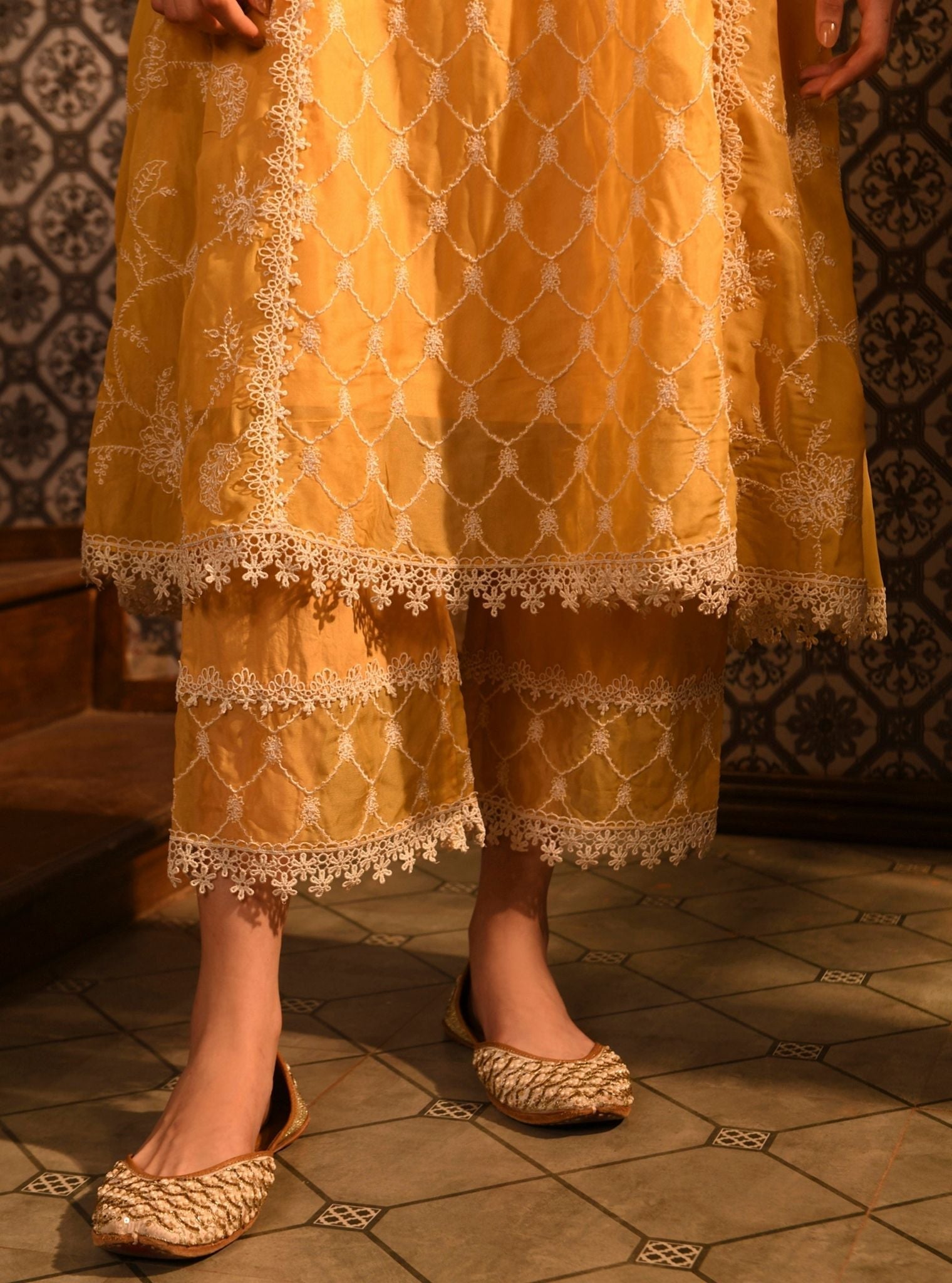 Barsin Organza Yellow Anarkali Kurta Set