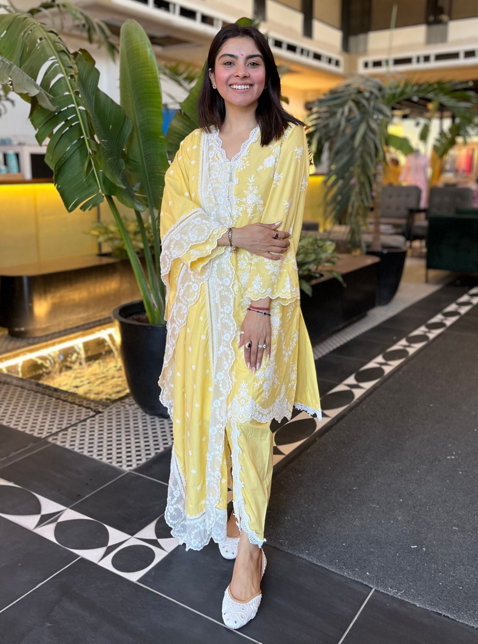 Atrai Supima Cotton Yellow Kurta with Dhoti Pant Set