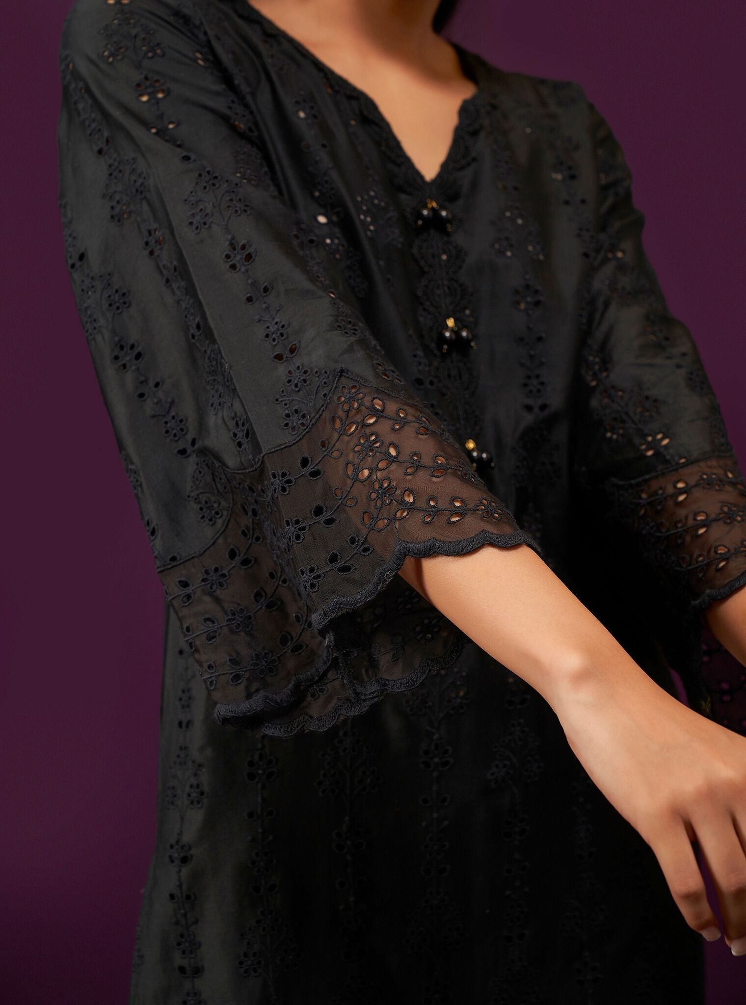 Madee Pima Satin Black Kurta Set