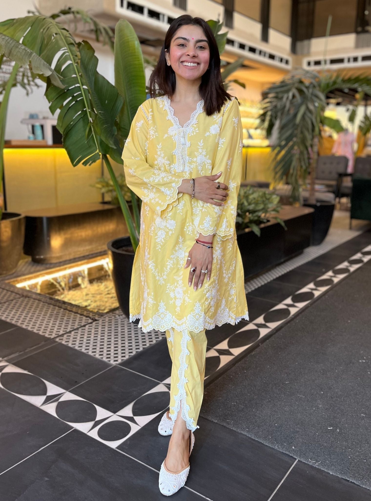 Atrai Supima Cotton Yellow Kurta with Dhoti Pant Set