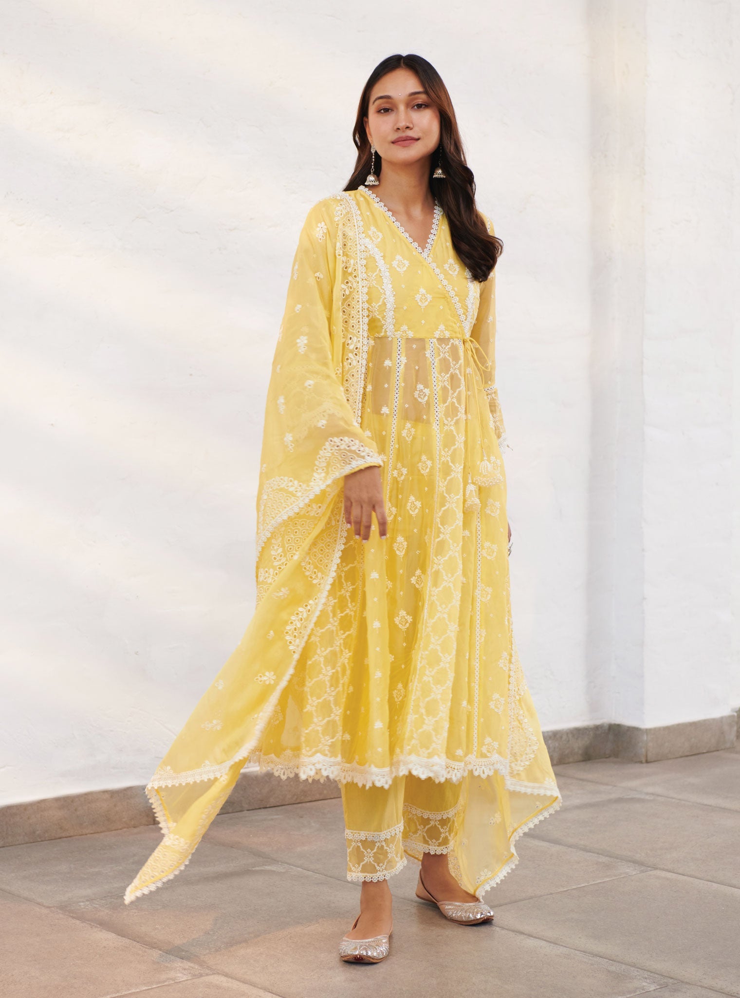 Morey Organza Yellow Anarkali Kurta Set