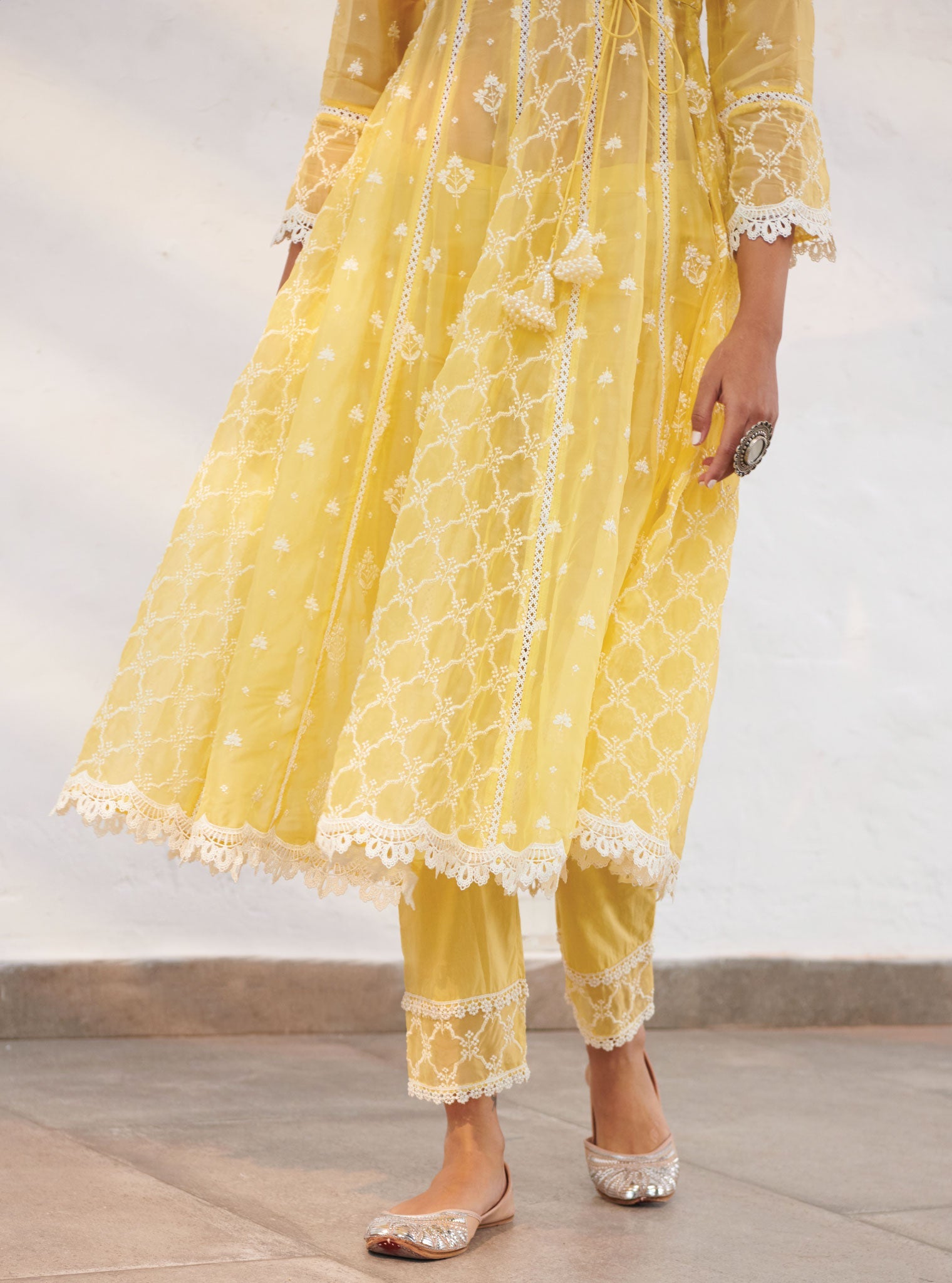 Morey Organza Yellow Anarkali Kurta Set