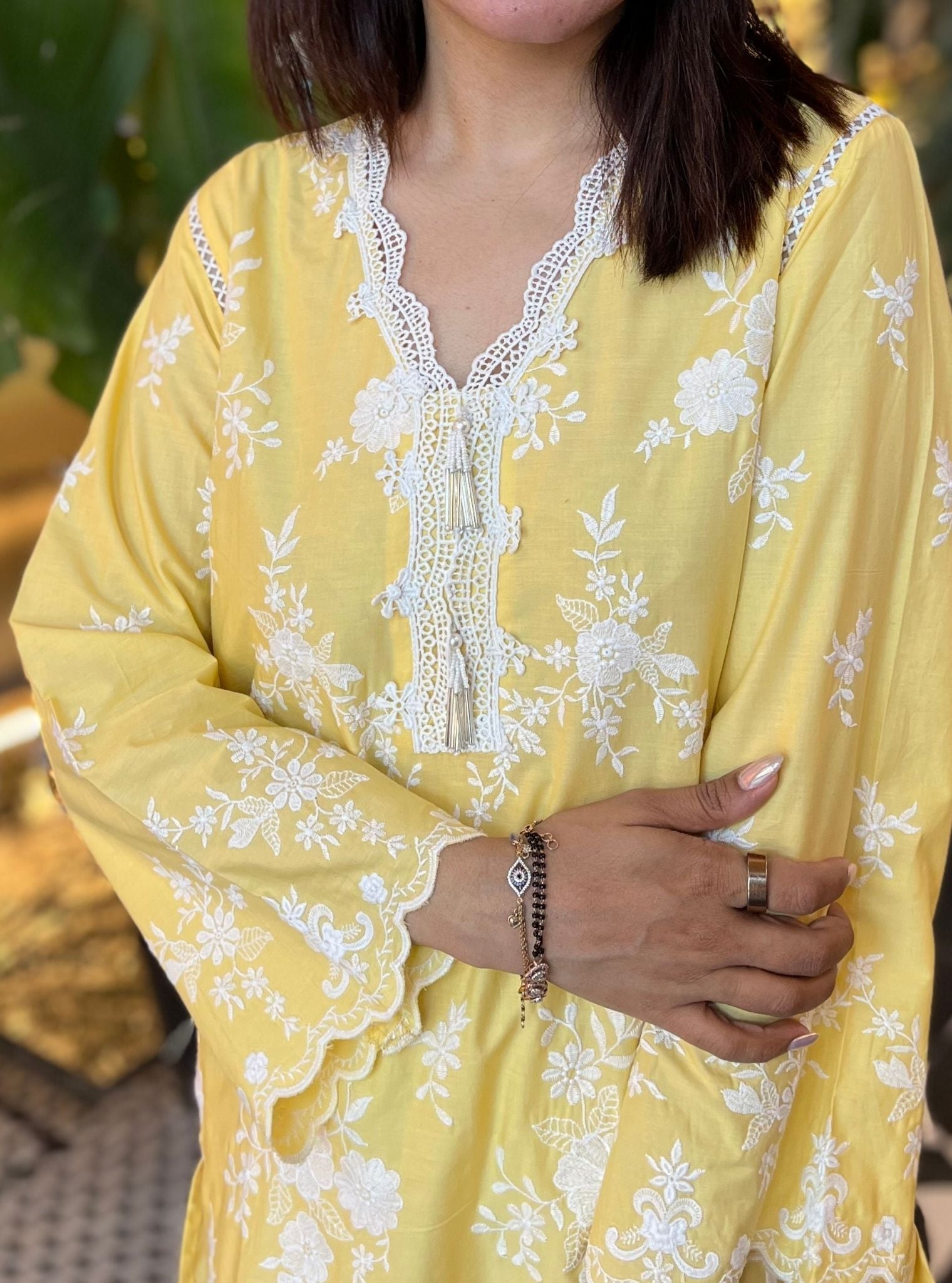 Atrai Supima Cotton Yellow Kurta with Dhoti Pant Set