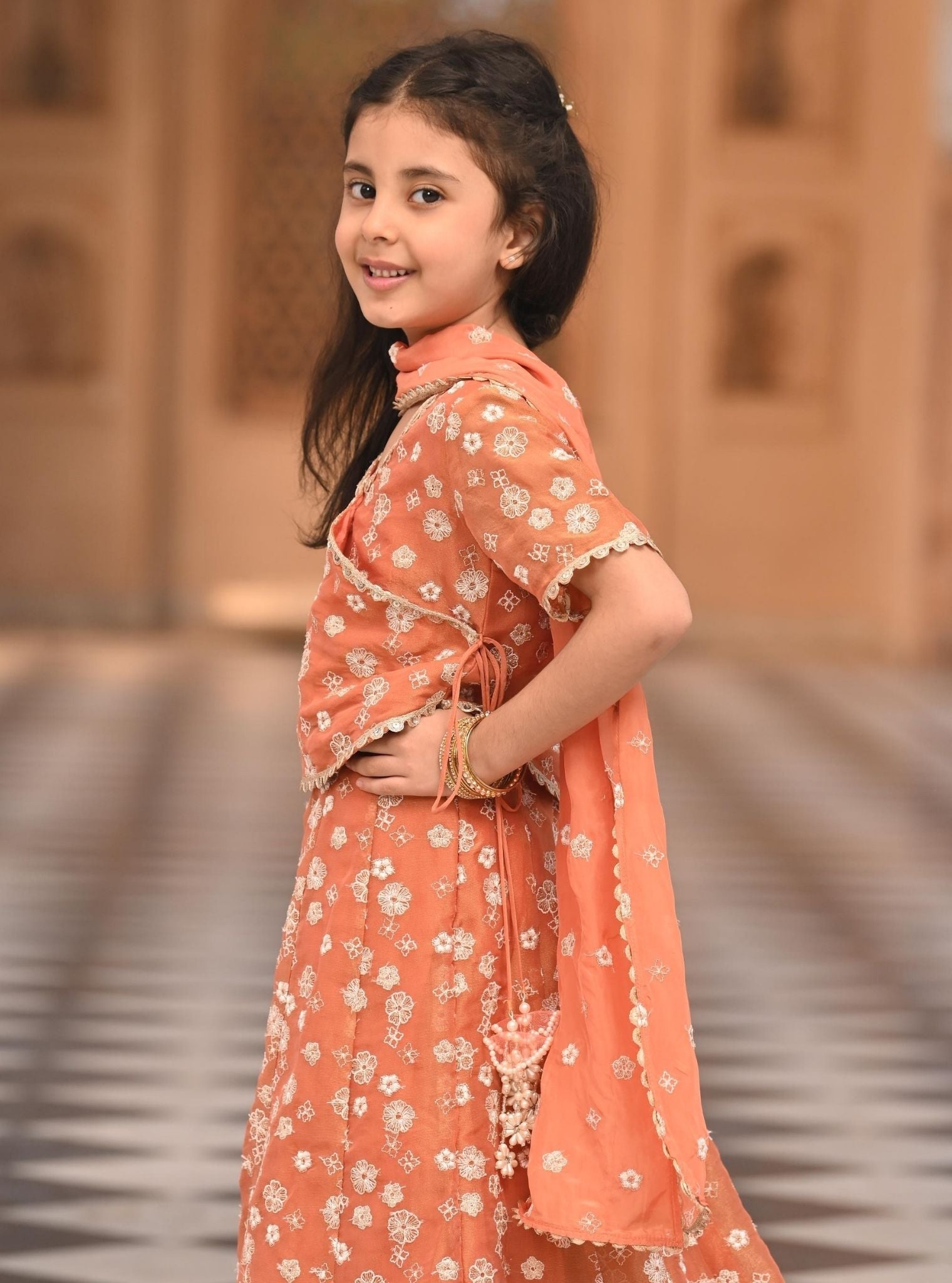 Jalebi Luxe Tissue Burnt Orange Lehenga