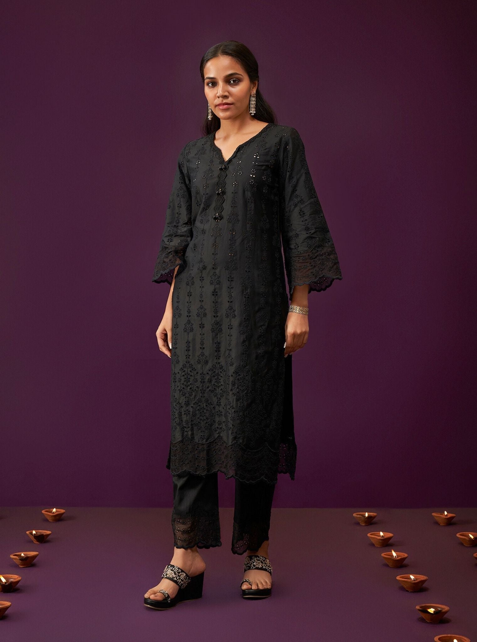Madee Pima Satin Black Kurta Set