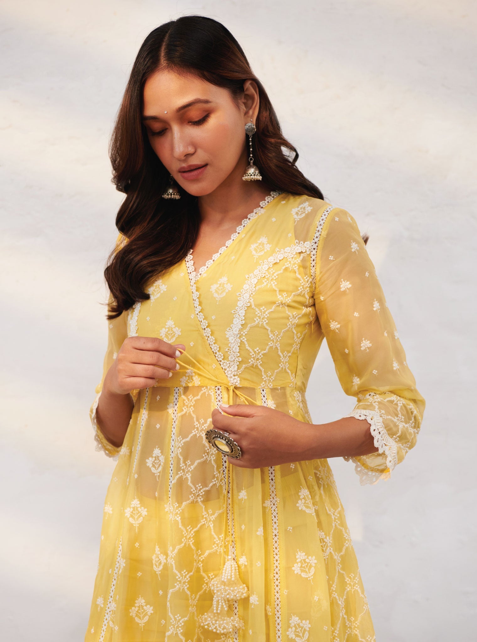 Morey Organza Yellow Anarkali Kurta Set